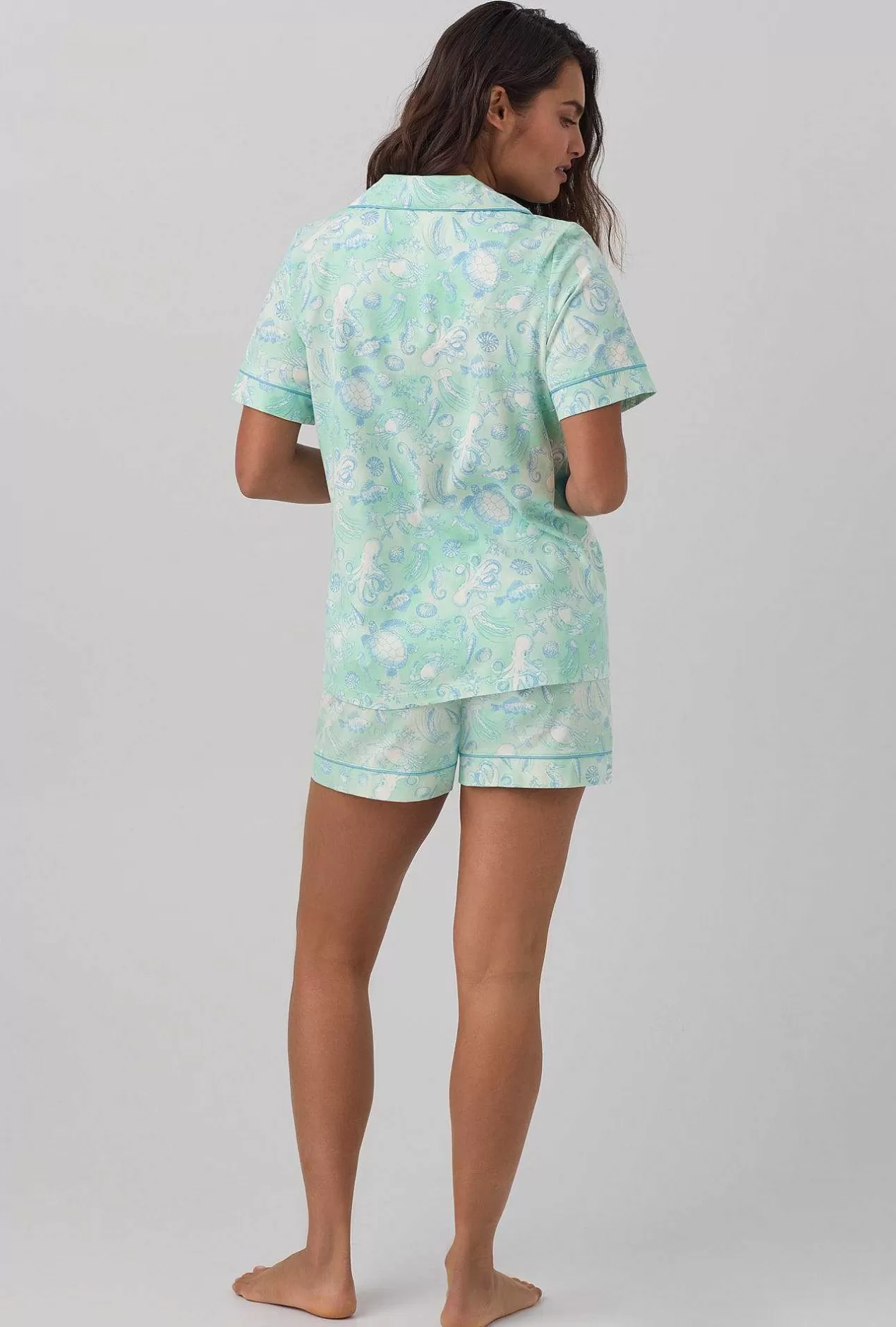 Extended Sizes*Bedhead Pajamas Aquatic Life Short Sleeve Classic Shorty Stretch Jersey Pj Set