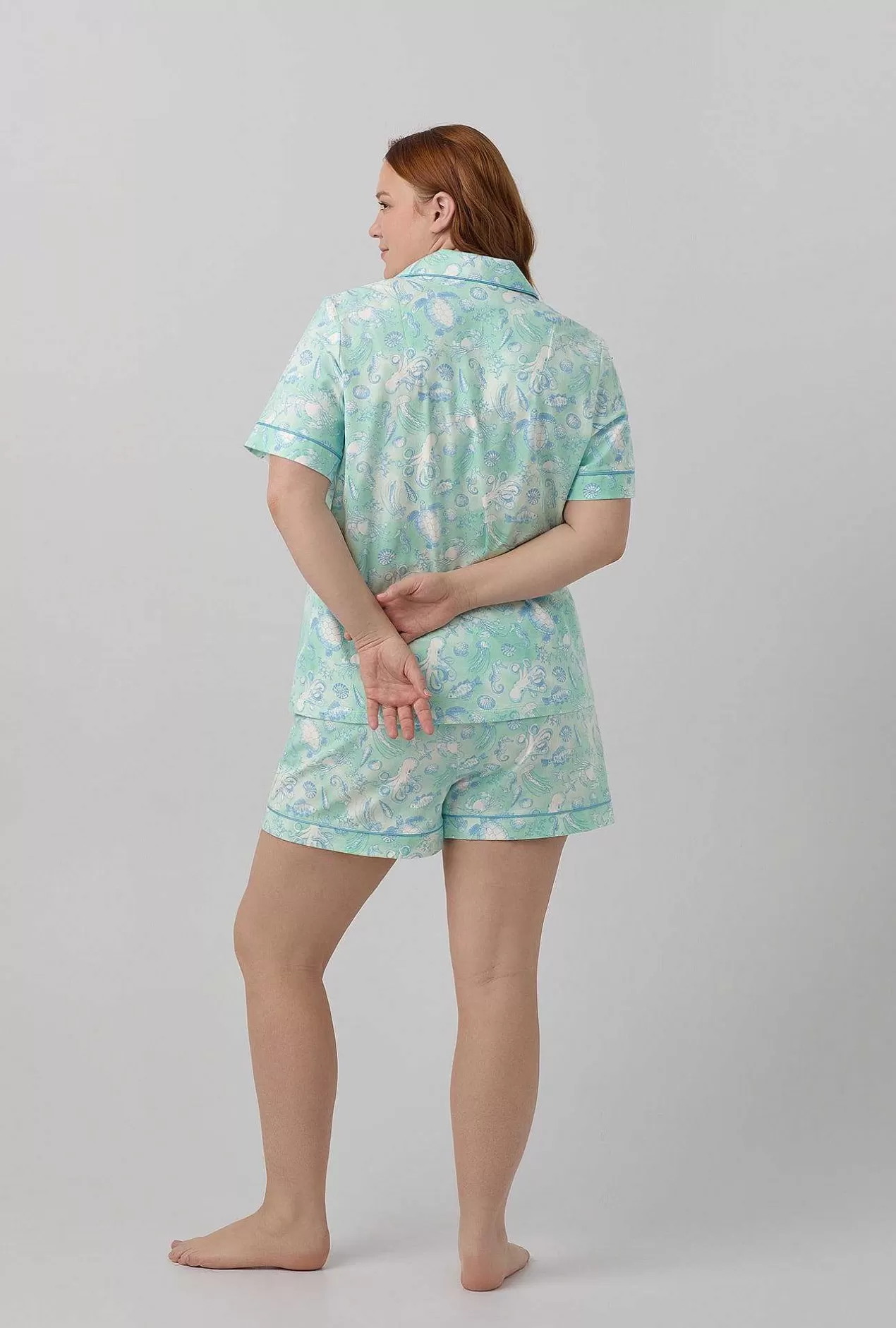 Extended Sizes*Bedhead Pajamas Aquatic Life Short Sleeve Classic Shorty Stretch Jersey Pj Set
