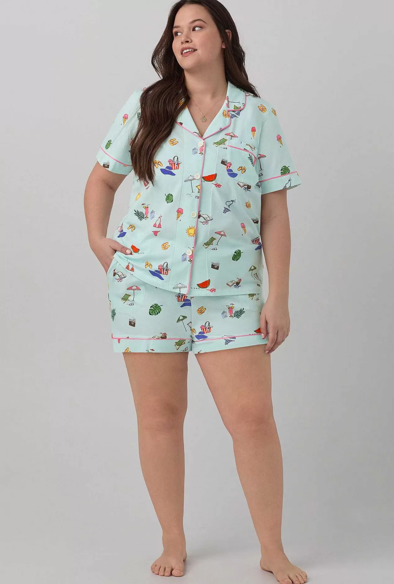 Extended Sizes*Bedhead Pajamas Beach Day Short Sleeve Classic Shorty Stretch Jersey Pj Set