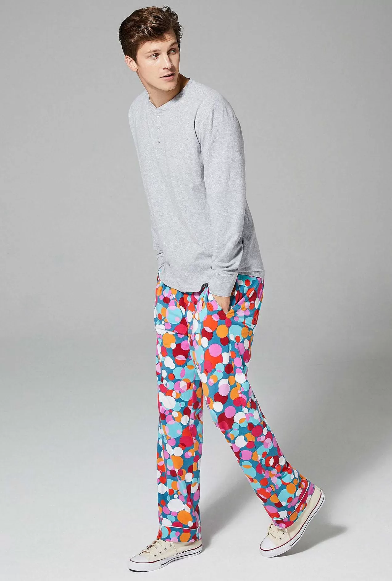 Henley Long Sleep Sets*Bedhead Pajamas Bedhead X Mr. Turk Teal Bubble Dots Men'S Long Sleeve Henley Stretch Jersey Pj Set