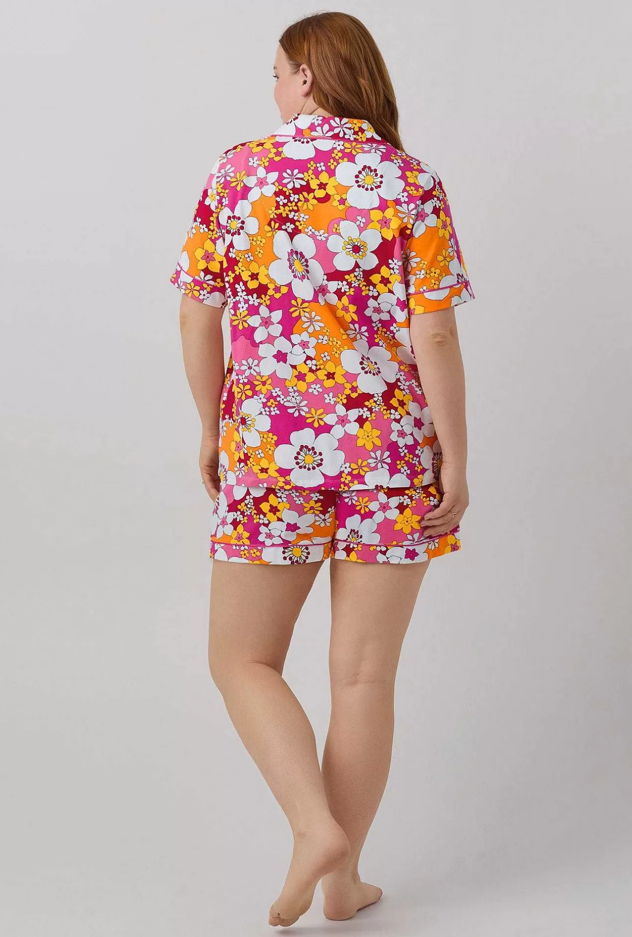 Extended Sizes*Bedhead Pajamas Bedhead X Trina Turk Bali Pink Floral Women'S Short Sleeve Classic Shorty Stretch Jersey Pj Set