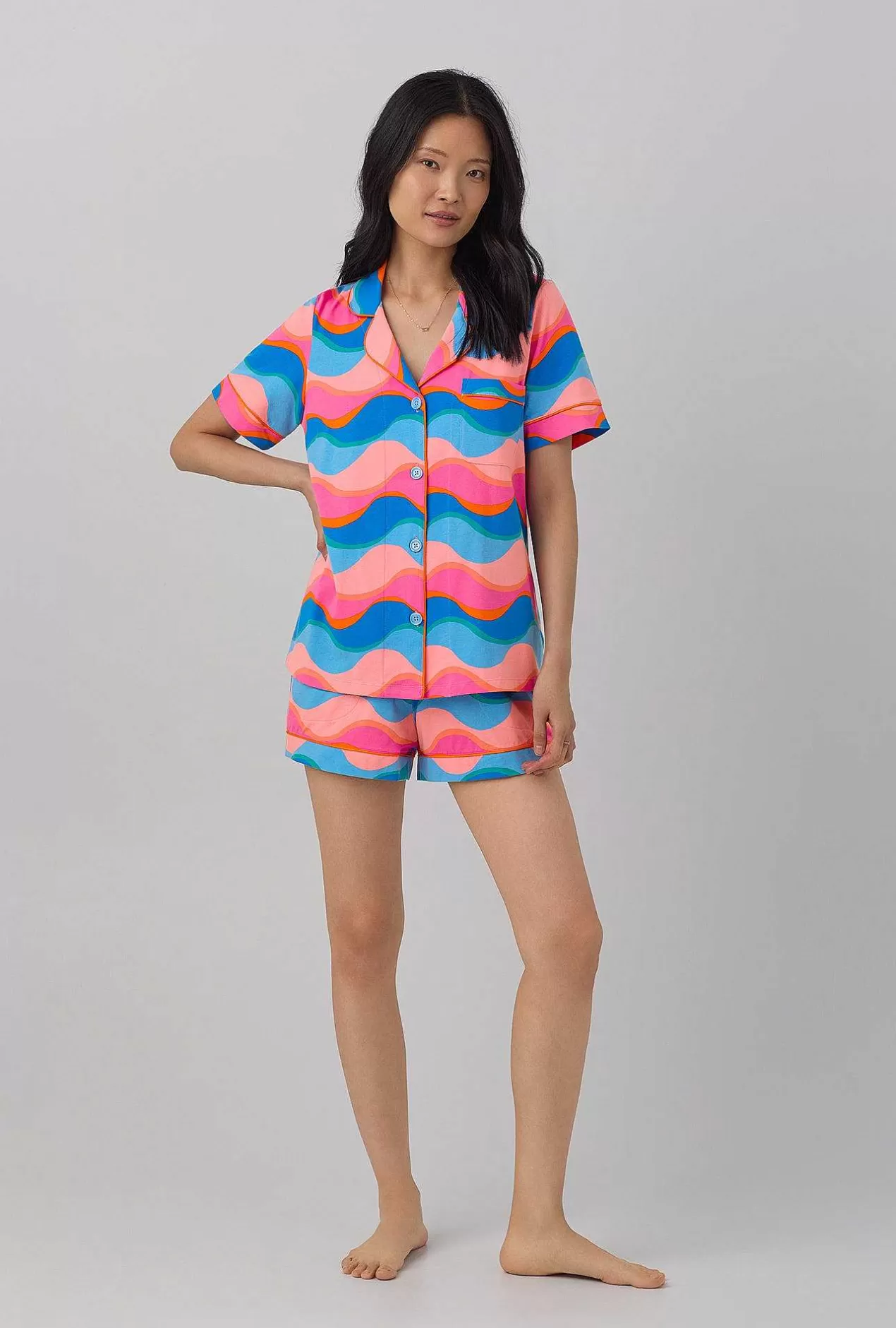 Shorty Sets*Bedhead Pajamas Bedhead X Trina Turk New Wave Women'S Short Sleeve Classic Shorty Stretch Jersey Pj Set