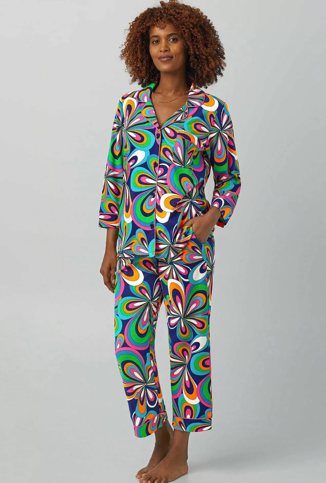 Shorty Sets*Bedhead Pajamas Bedhead X Trina Turk Shante 3/4 Sleeve Classic Stretch Jersey Cropped Pj Set
