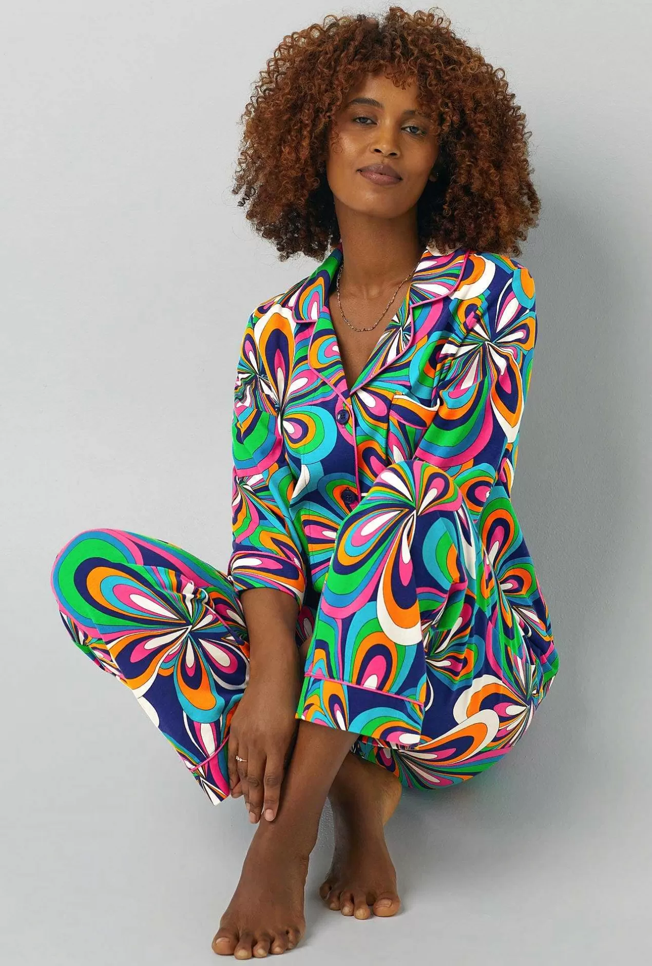 Shorty Sets*Bedhead Pajamas Bedhead X Trina Turk Shante 3/4 Sleeve Classic Stretch Jersey Cropped Pj Set