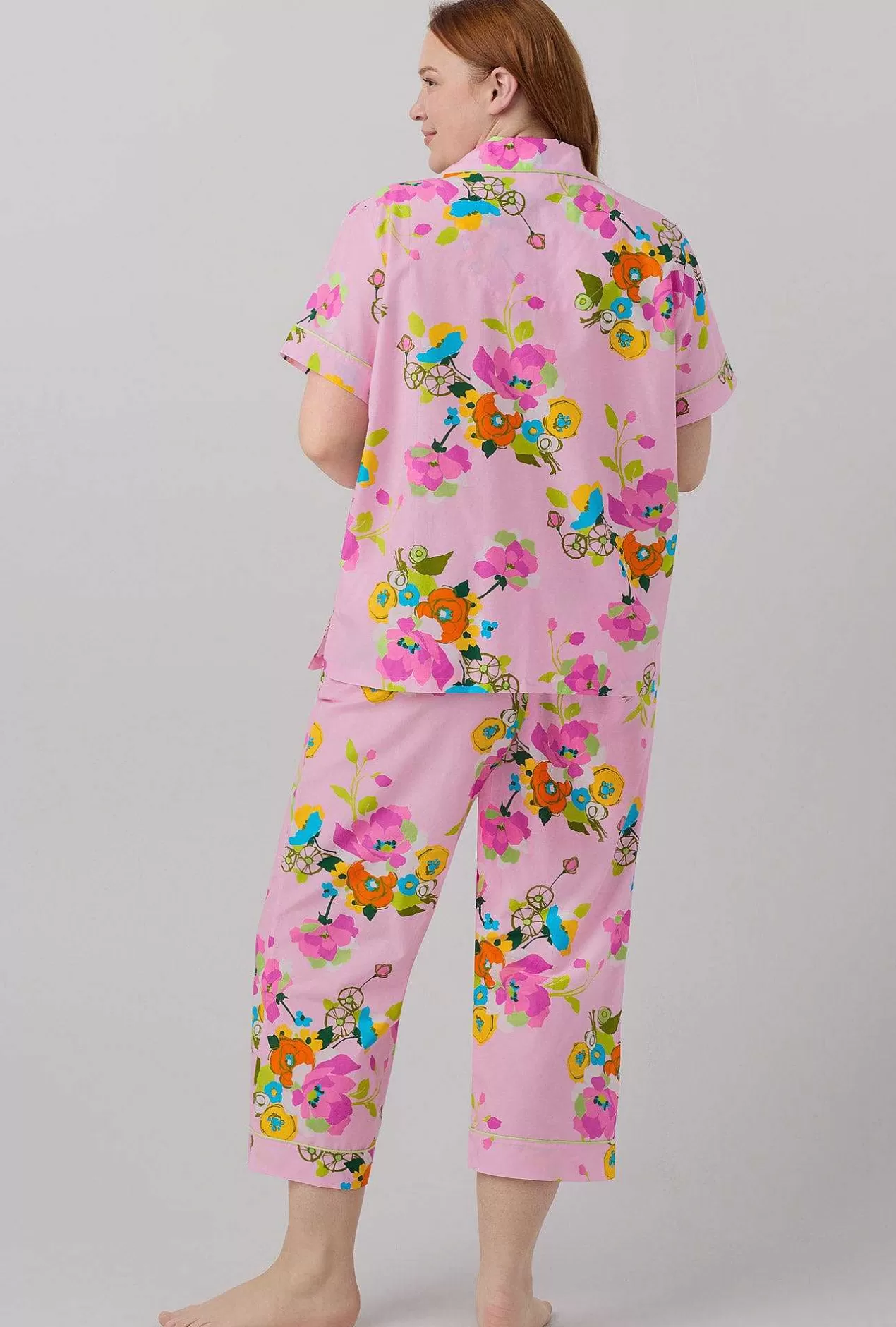 Cropped Sets*Bedhead Pajamas Bedhead X Trina Turk Summer Blooms Women'S Short Sleeve Classic Woven Cotton Silk Cropped Pj Set