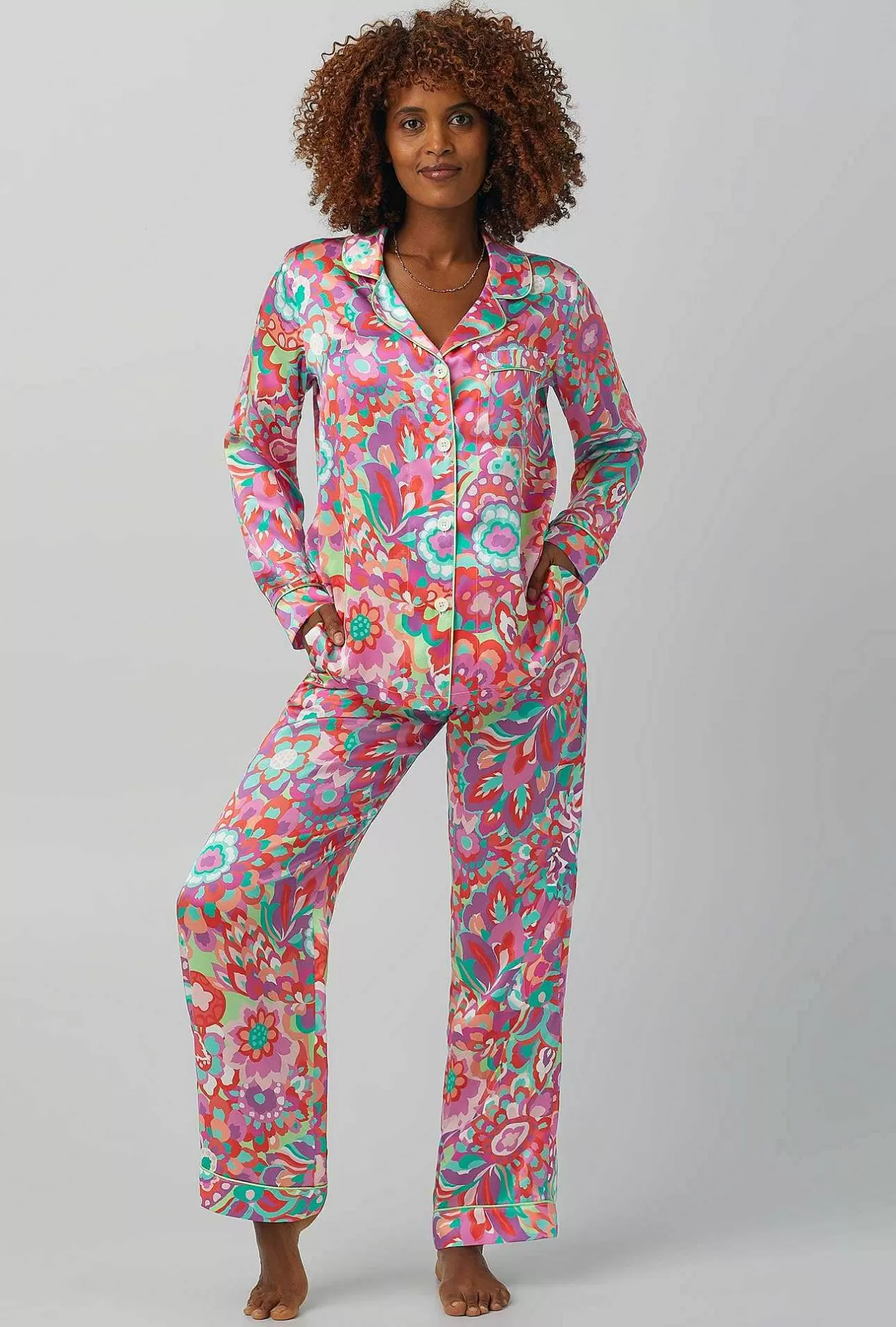 Long Sleep Sets*Bedhead Pajamas Bedhead X Trina Turk Summer Floral Long Sleeve Classic Washable Silk Pj Set