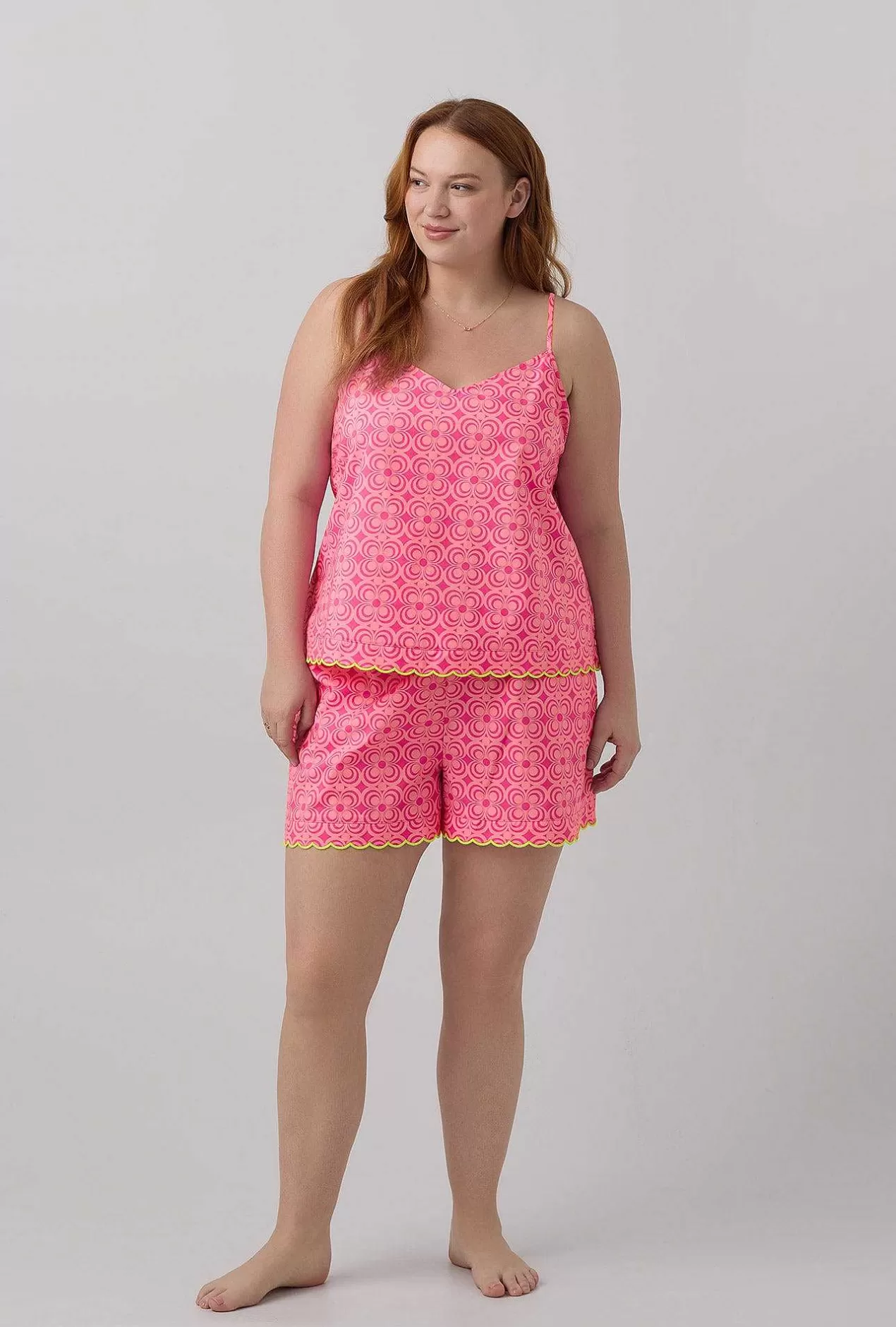 Shorty Sets*Bedhead Pajamas Bedhead X Trina Turk Summer Geo Women'S Scallop Cami Woven Cotton Poplin Shorty Pj Set
