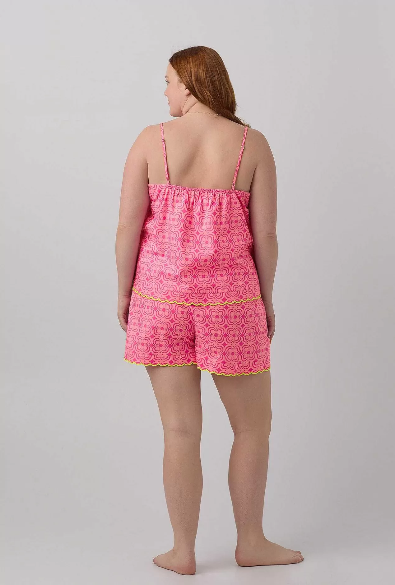 Extended Sizes*Bedhead Pajamas Bedhead X Trina Turk Summer Geo Women'S Scallop Cami Woven Cotton Poplin Shorty Pj Set