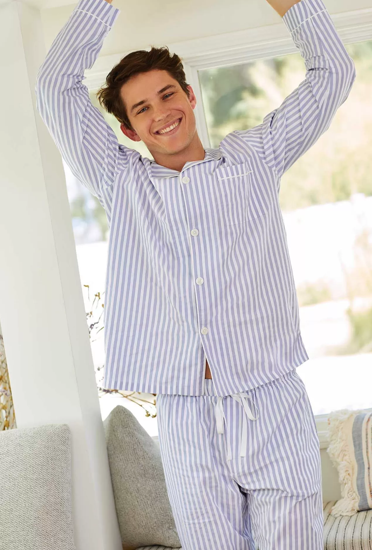 Stripe Shop*Bedhead Pajamas Blue 3D Stripe Men'S Long Sleeve Classic Woven Cotton Sateen Pj Set