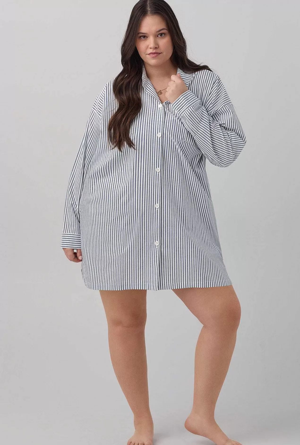 Stripe Shop*Bedhead Pajamas Blue South Shore Stripe High Low Woven Cotton Poplin Boyfriend Shirt