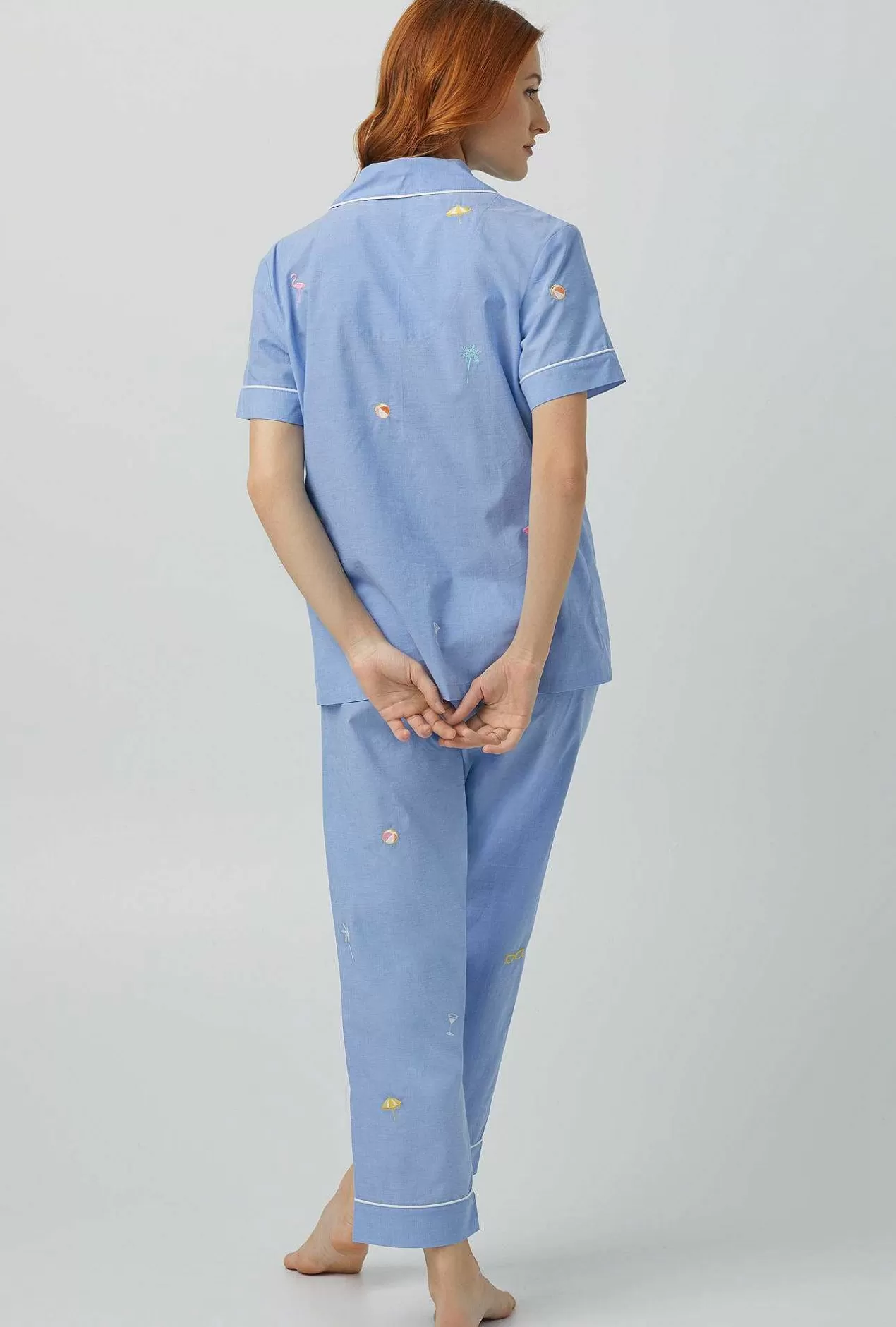 Extended Sizes*Bedhead Pajamas Chambray Short Sleeve Classic Woven Cotton Poplin Cropped Pj Set