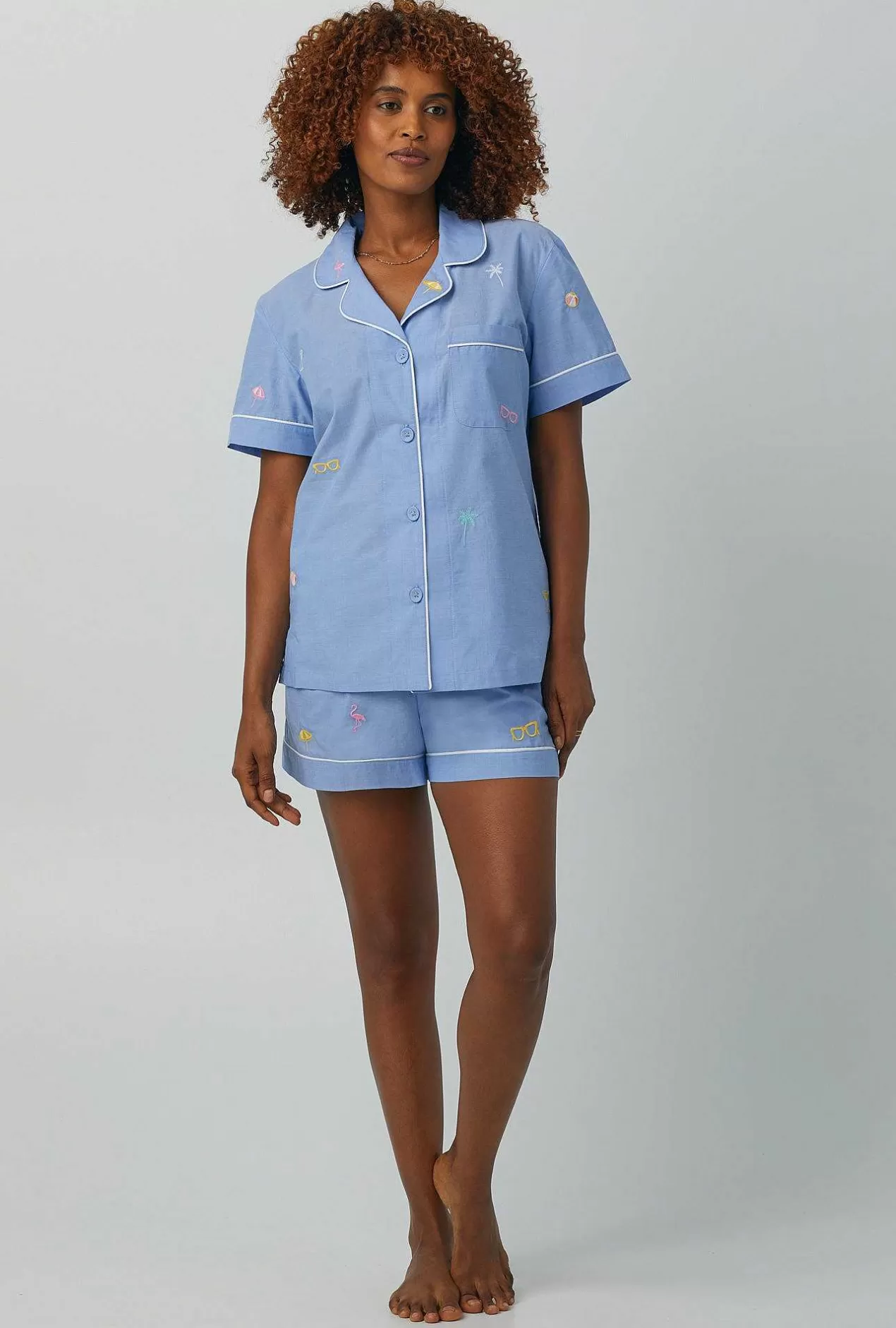Extended Sizes*Bedhead Pajamas Chambray Short Sleeve Classic Woven Cotton Poplin Shorty Pj Set