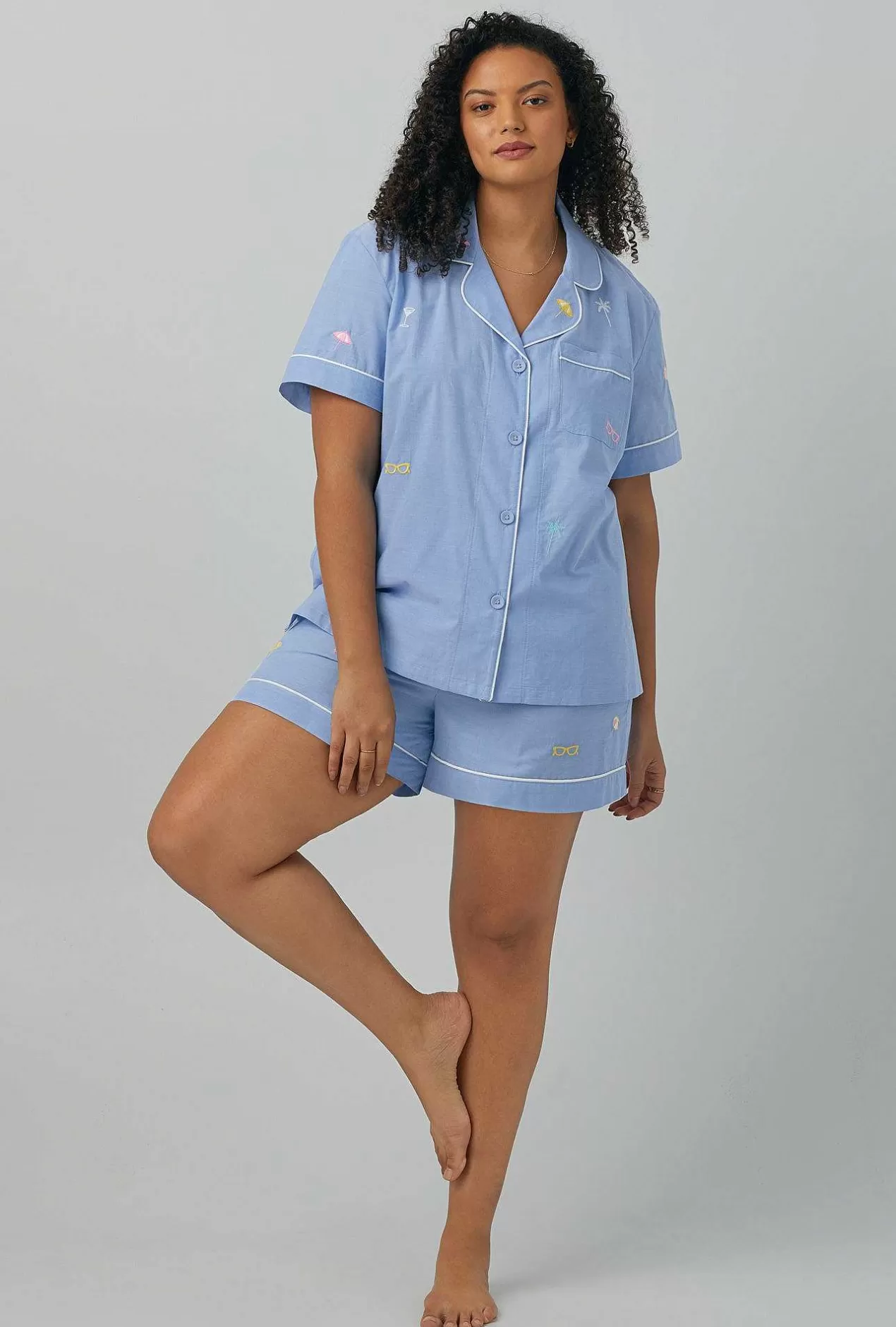 Extended Sizes*Bedhead Pajamas Chambray Short Sleeve Classic Woven Cotton Poplin Shorty Pj Set