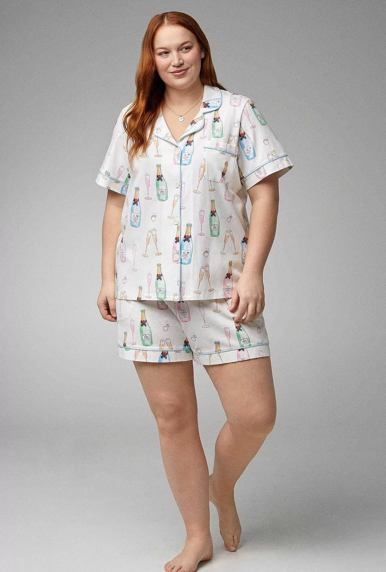 Extended Sizes*Bedhead Pajamas Champagne Wedding Short Sleeve Classic Shorty Stretch Jersey Pj Set