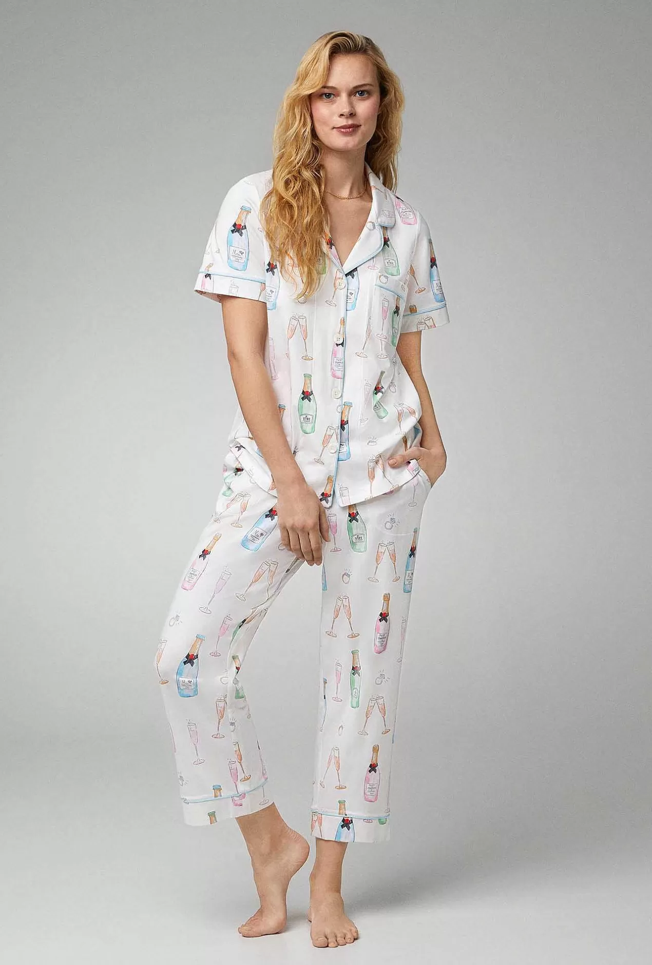 Cropped Sets*Bedhead Pajamas Champagne Wedding Short Sleeve Classic Stretch Jersey Cropped Pj Set
