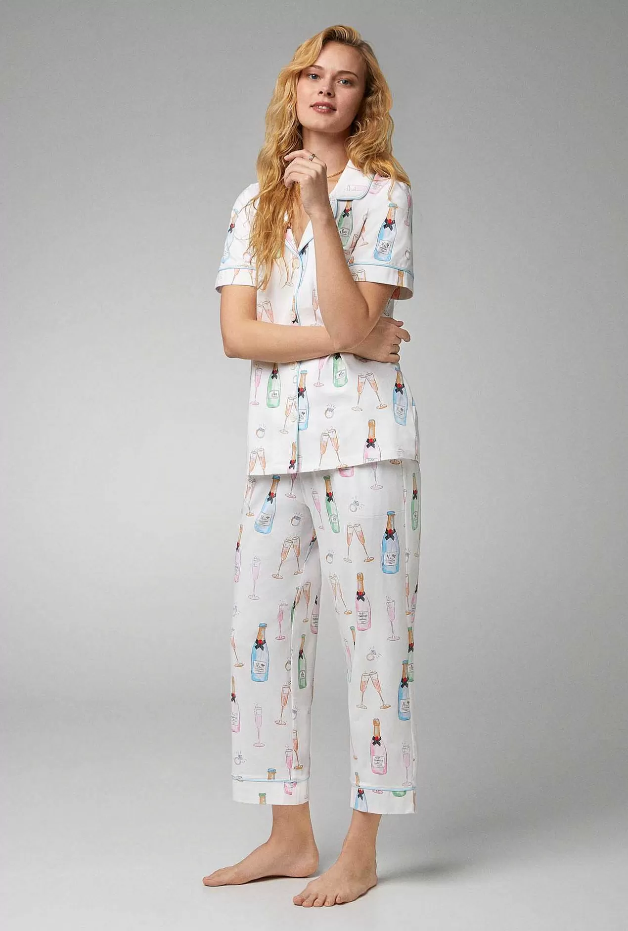 Extended Sizes*Bedhead Pajamas Champagne Wedding Short Sleeve Classic Stretch Jersey Cropped Pj Set
