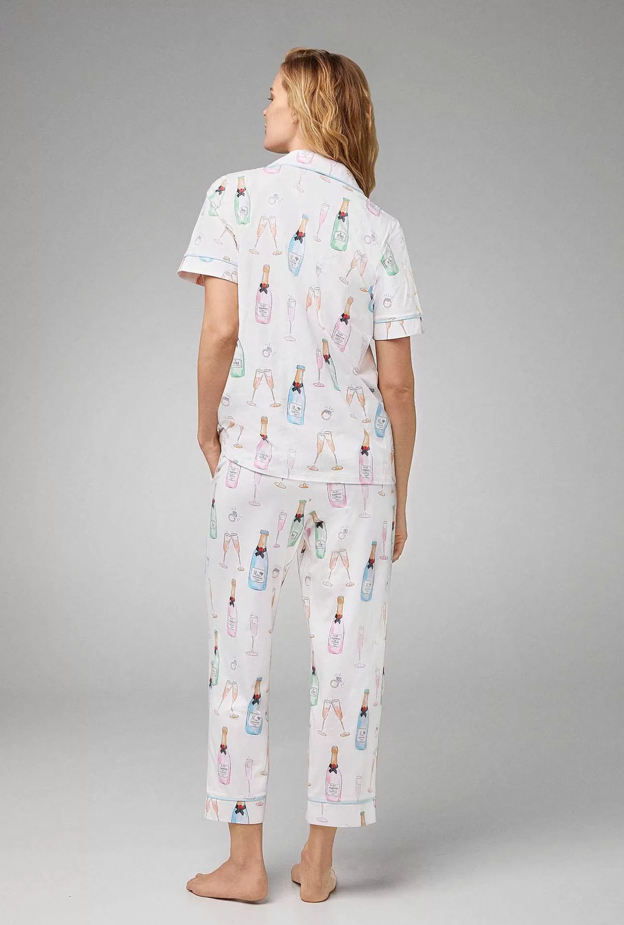 Extended Sizes*Bedhead Pajamas Champagne Wedding Short Sleeve Classic Stretch Jersey Cropped Pj Set