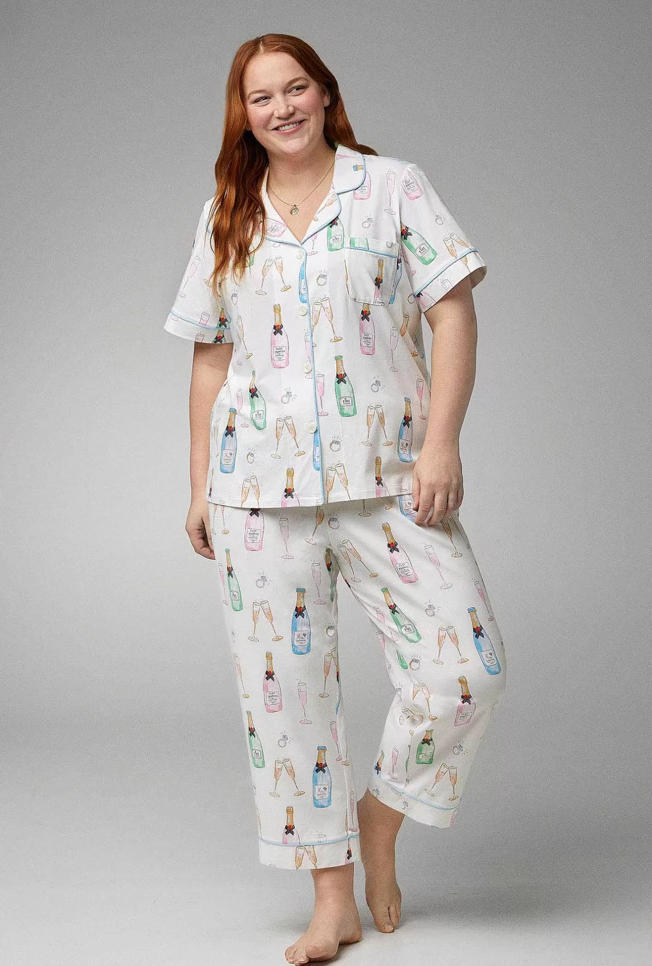 Extended Sizes*Bedhead Pajamas Champagne Wedding Short Sleeve Classic Stretch Jersey Cropped Pj Set