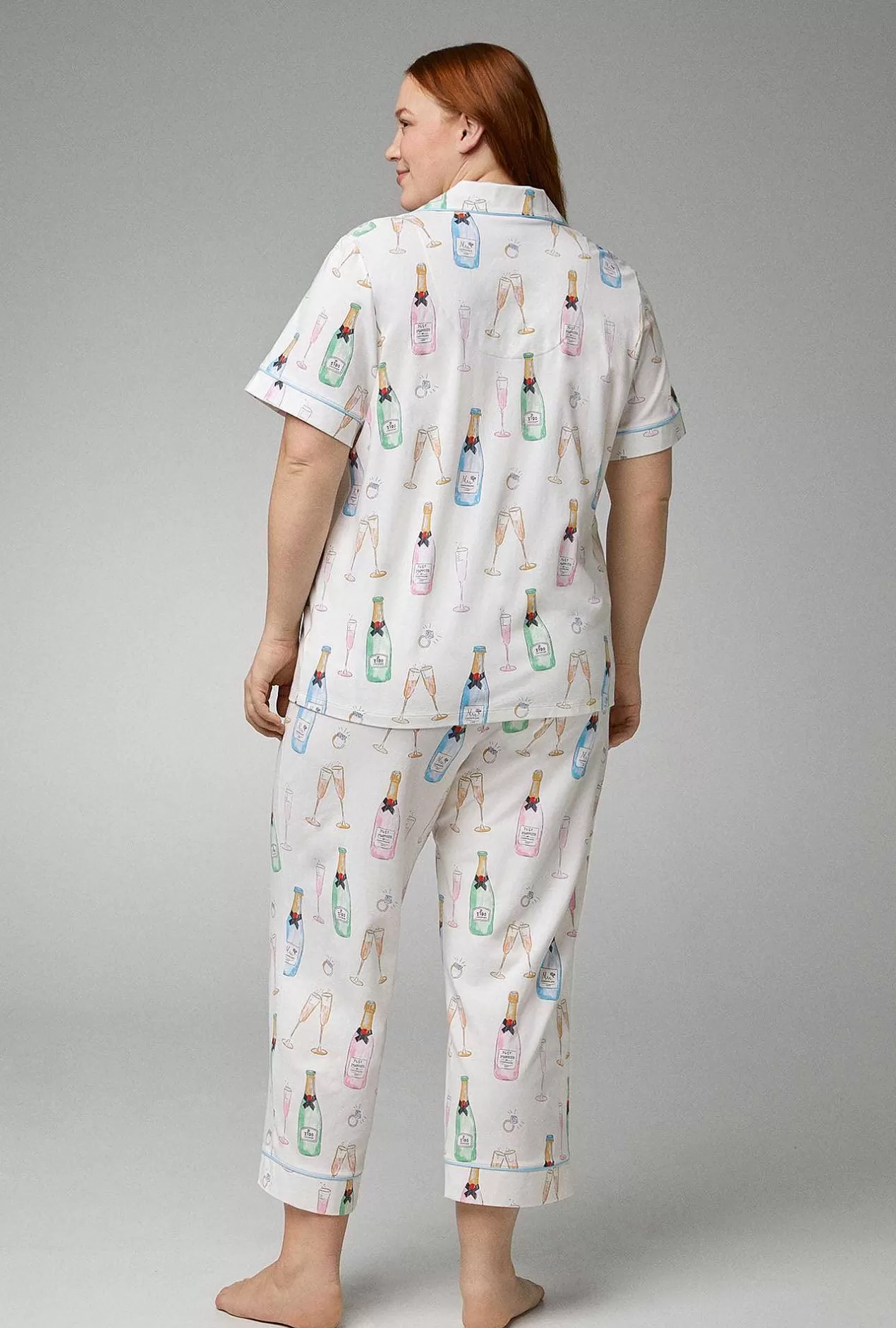 Extended Sizes*Bedhead Pajamas Champagne Wedding Short Sleeve Classic Stretch Jersey Cropped Pj Set
