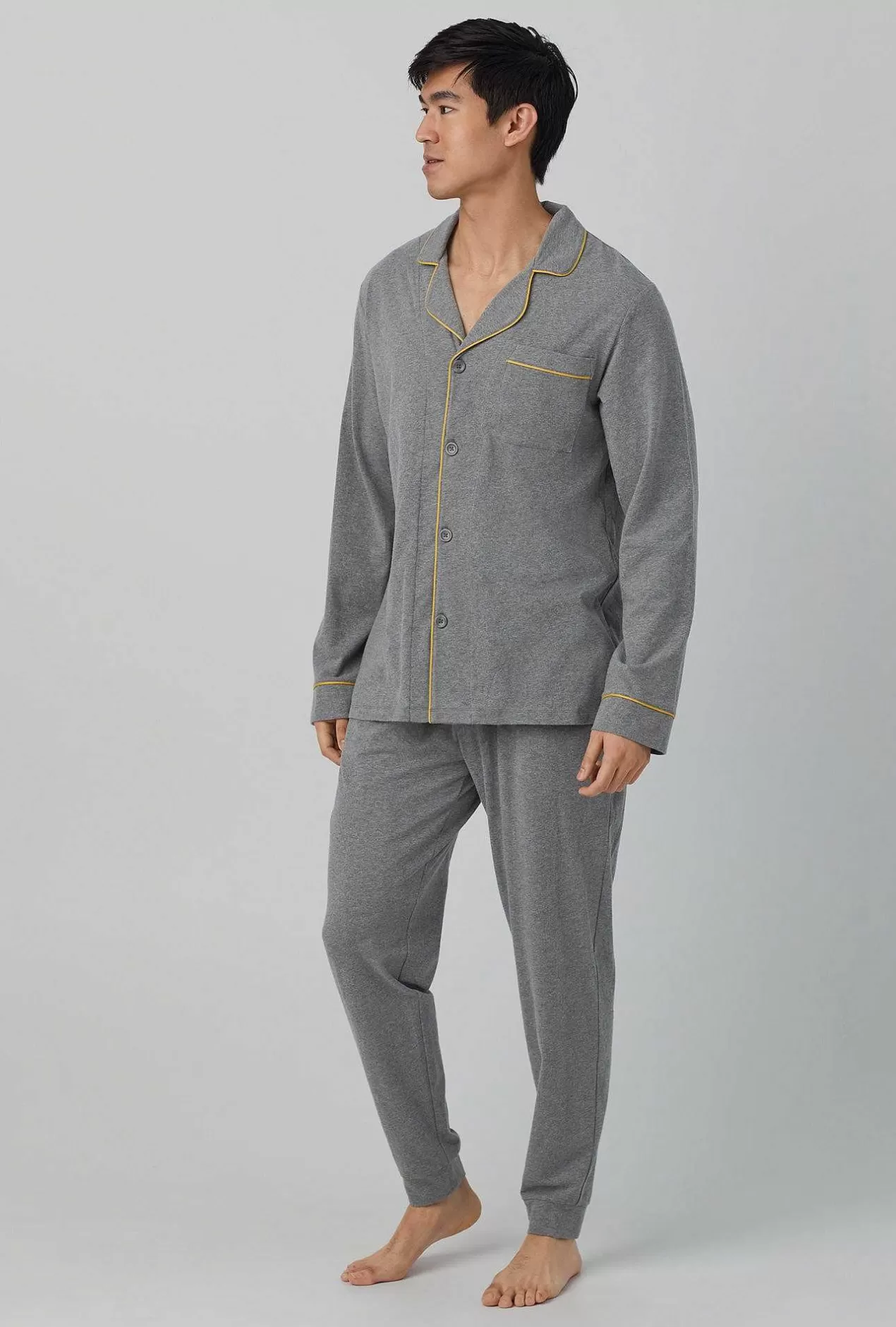 Lounge*Bedhead Pajamas Charcoal Heather Men'S Long Sleeve And Jogger Stretch Jersey Pj Set