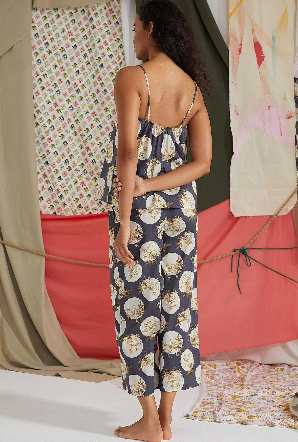 Made With Liberty Fabrics*Bedhead Pajamas Charcoal Posey Square Neck Tank Woven Cotton Tana Lawn® Cropped Pj Set Made With Liberty Fabrics