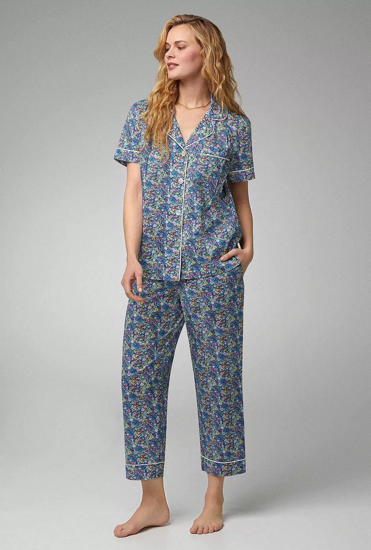 Made With Liberty Fabrics*Bedhead Pajamas Classic Garden Short Sleeve Classic Woven Cotton Tana Lawn® Cropped Pj Set Made With Liberty Fabrics