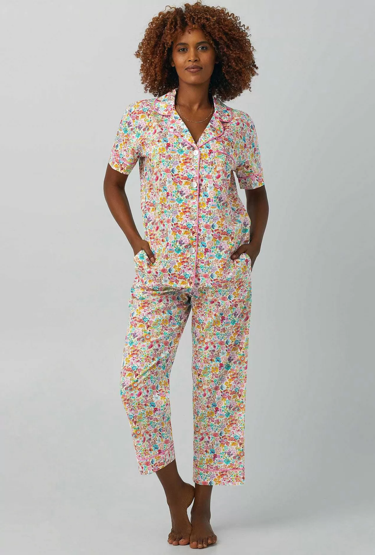 Floral Shop*Bedhead Pajamas Classic Meadow Short Sleeve Classic Woven Cotton Tana Lawn® Cropped Pj Set Made With Liberty Fabrics