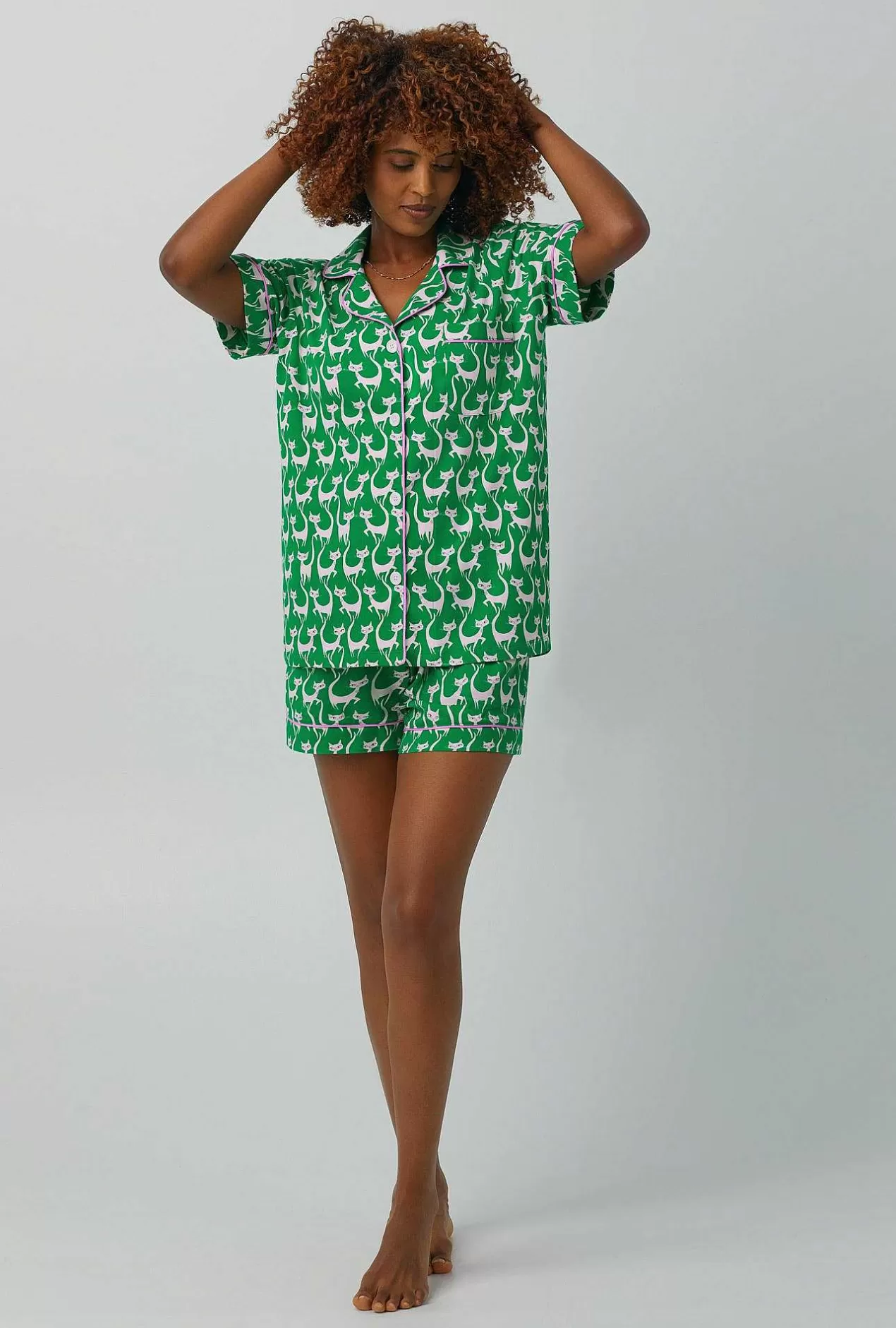 Shorty Sets*Bedhead Pajamas Cool Cats Short Sleeve Classic Shorty Stretch Jersey Pj Set