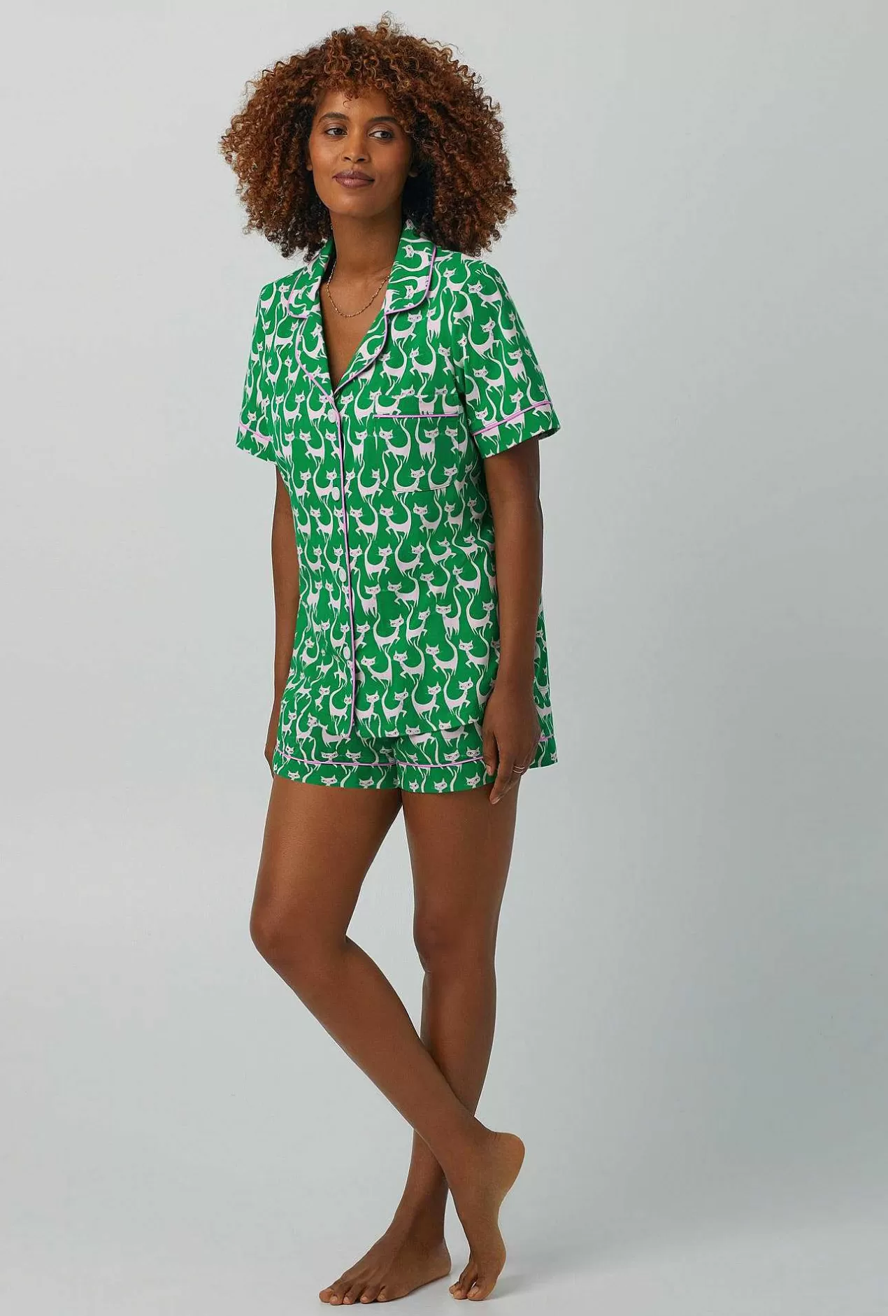 Shorty Sets*Bedhead Pajamas Cool Cats Short Sleeve Classic Shorty Stretch Jersey Pj Set