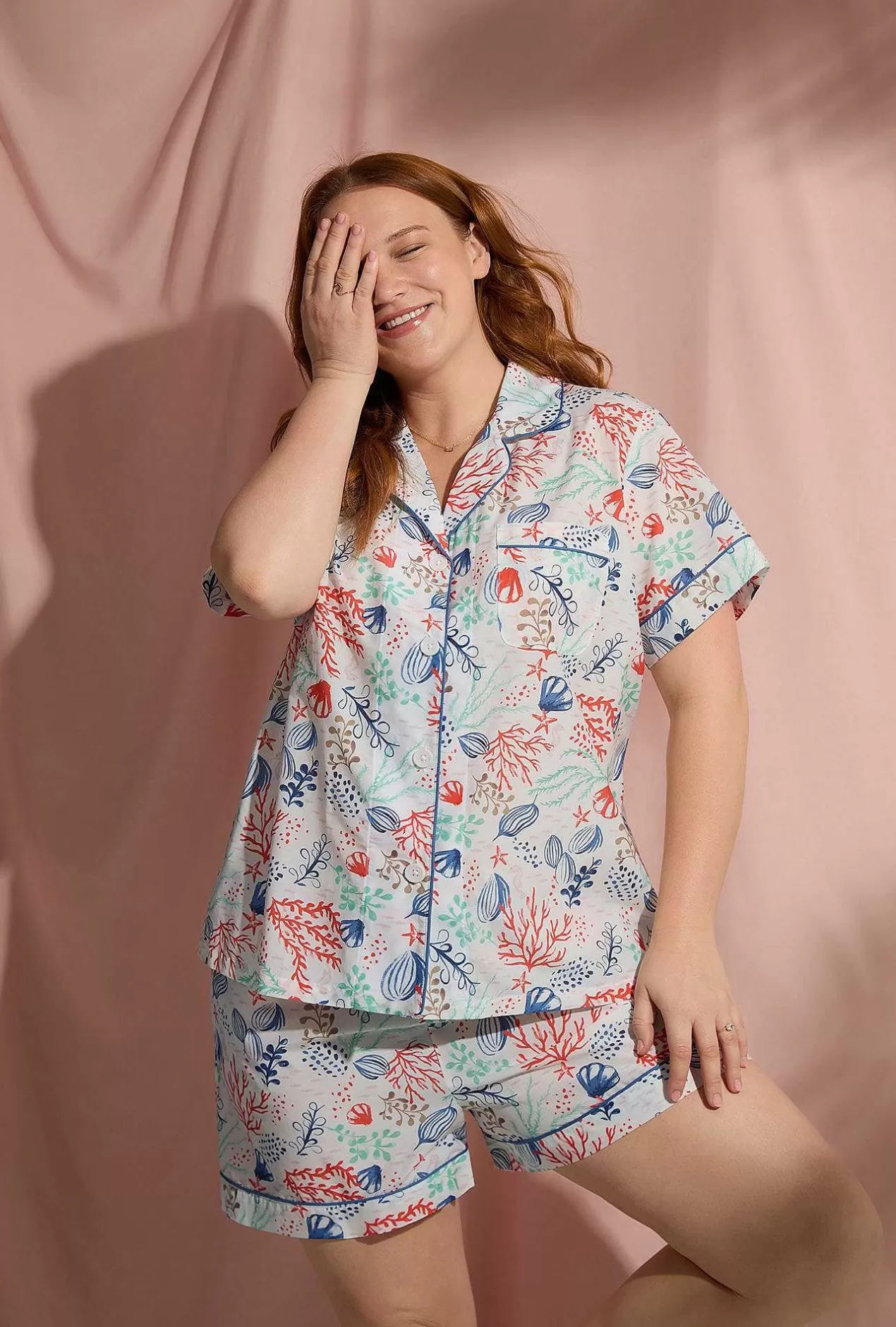 Shorty Sets*Bedhead Pajamas Coral Reef Short Sleeve Classic Woven Cotton Silk Pj Set