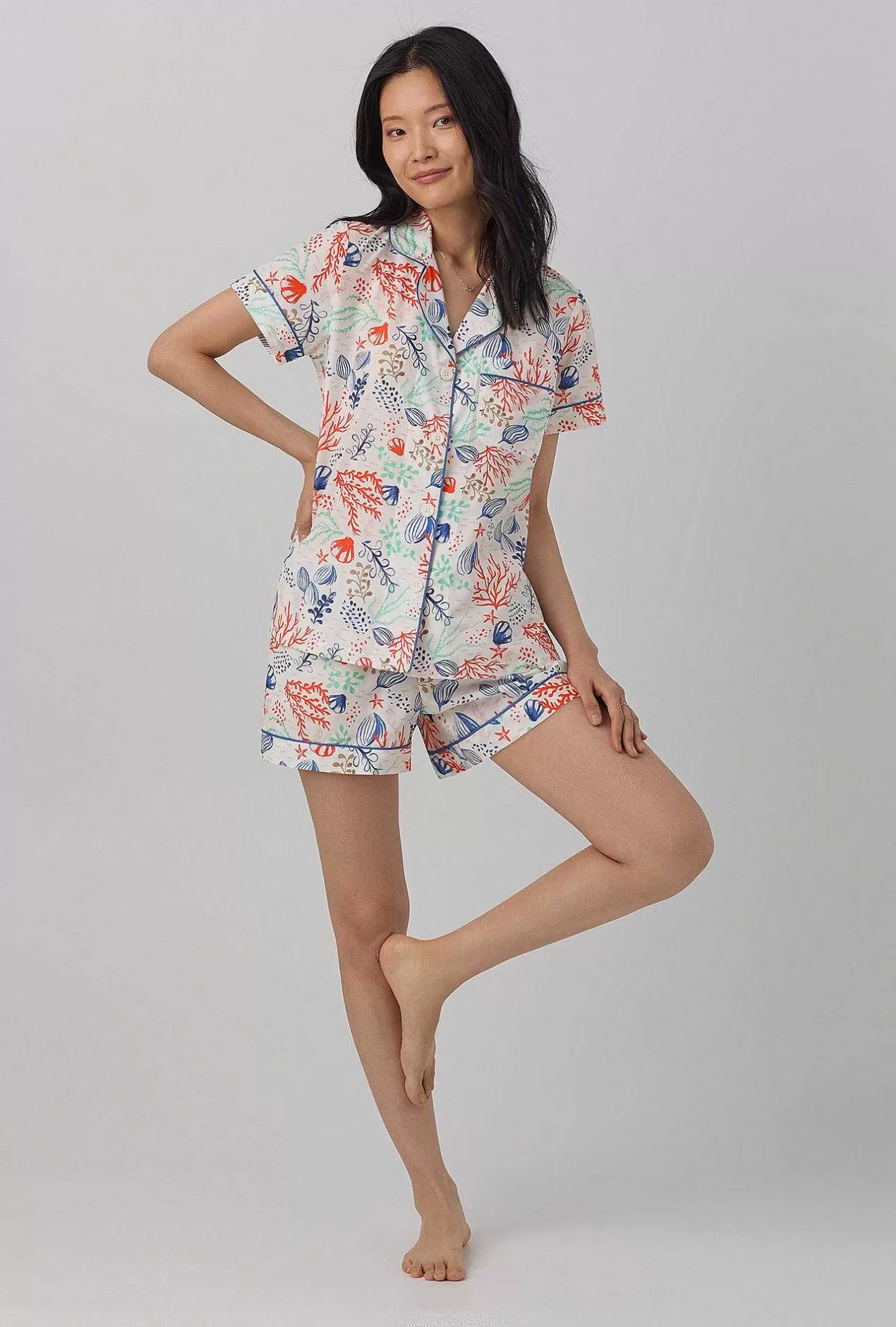 Extended Sizes*Bedhead Pajamas Coral Reef Short Sleeve Classic Woven Cotton Silk Pj Set