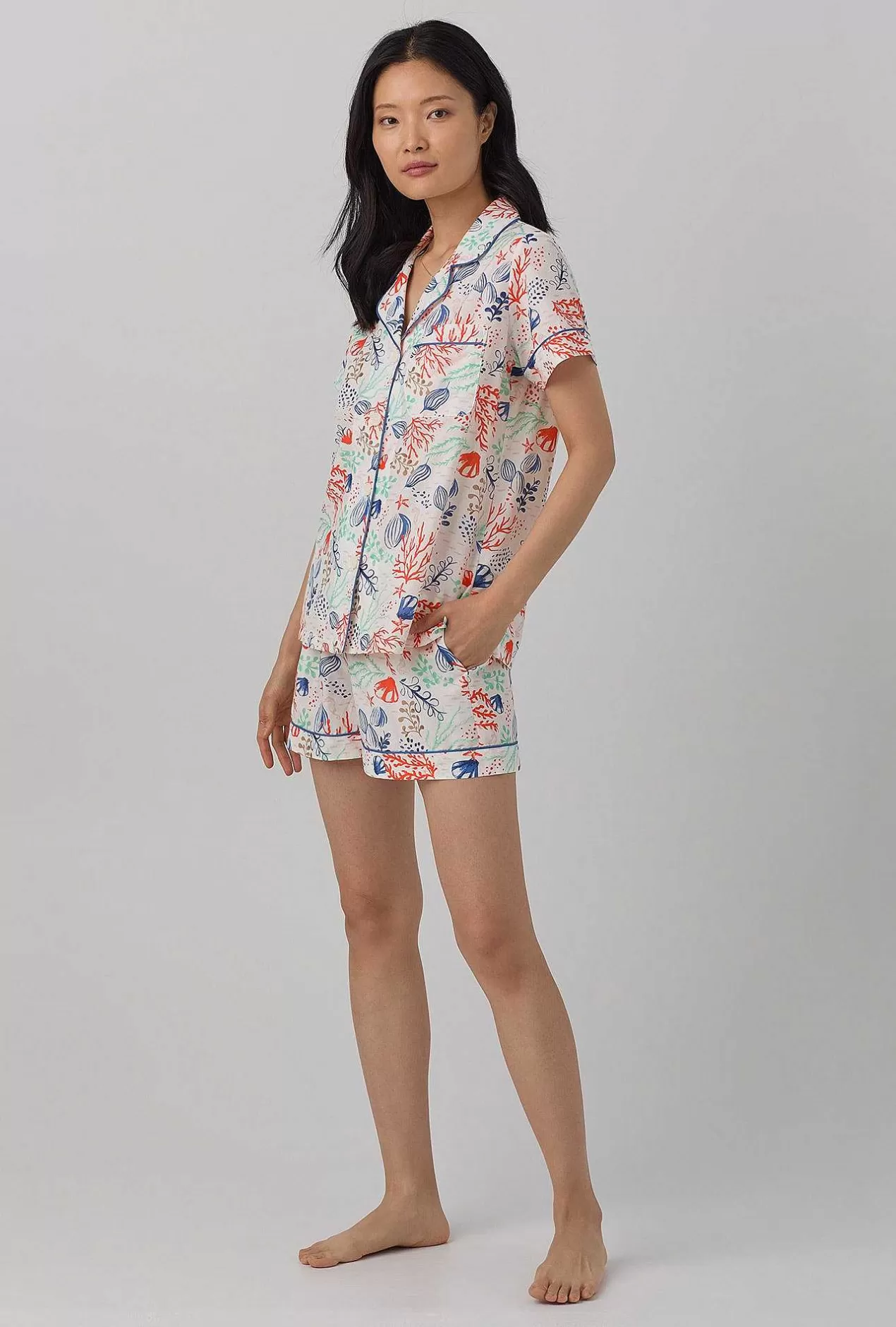 Shorty Sets*Bedhead Pajamas Coral Reef Short Sleeve Classic Woven Cotton Silk Pj Set