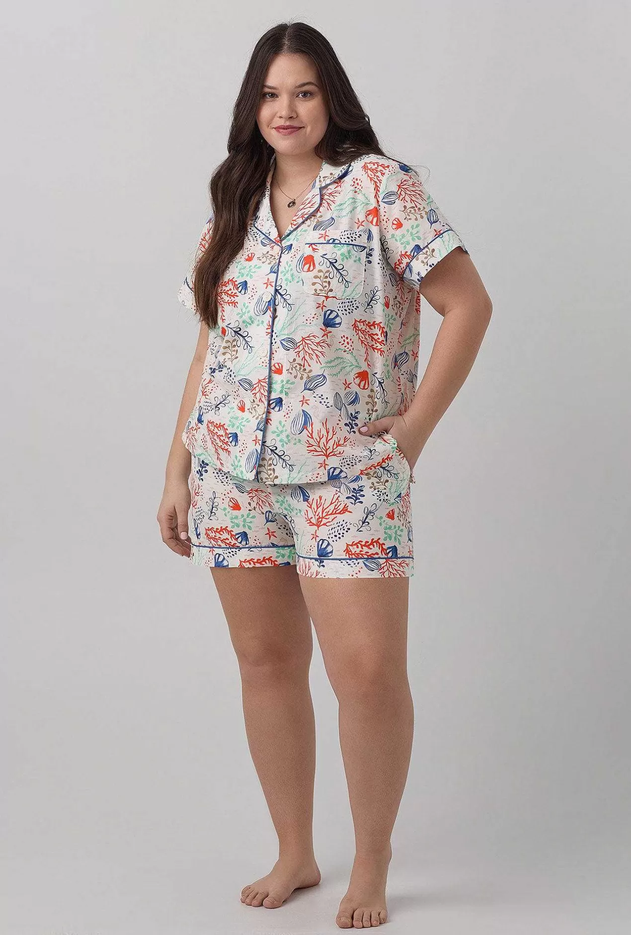 Shorty Sets*Bedhead Pajamas Coral Reef Short Sleeve Classic Woven Cotton Silk Pj Set