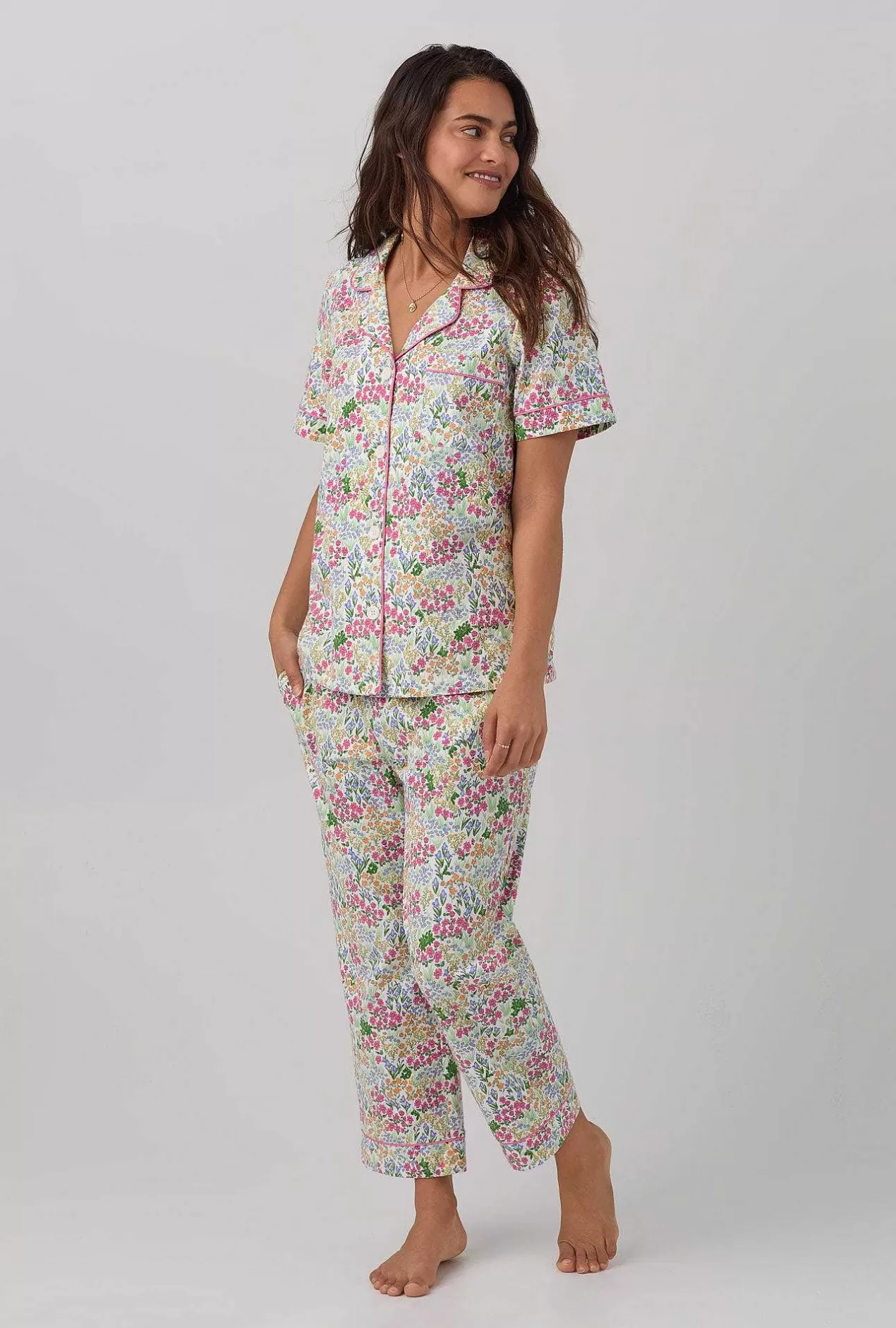Mother'S Day*Bedhead Pajamas Cottage Garden Short Sleeve Classic Stretch Jersey Cropped Pj Set