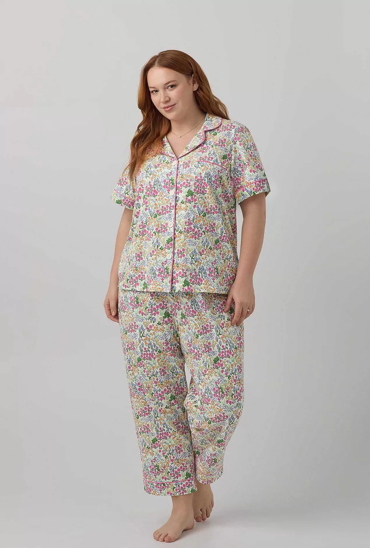 Mother'S Day*Bedhead Pajamas Cottage Garden Short Sleeve Classic Stretch Jersey Cropped Pj Set