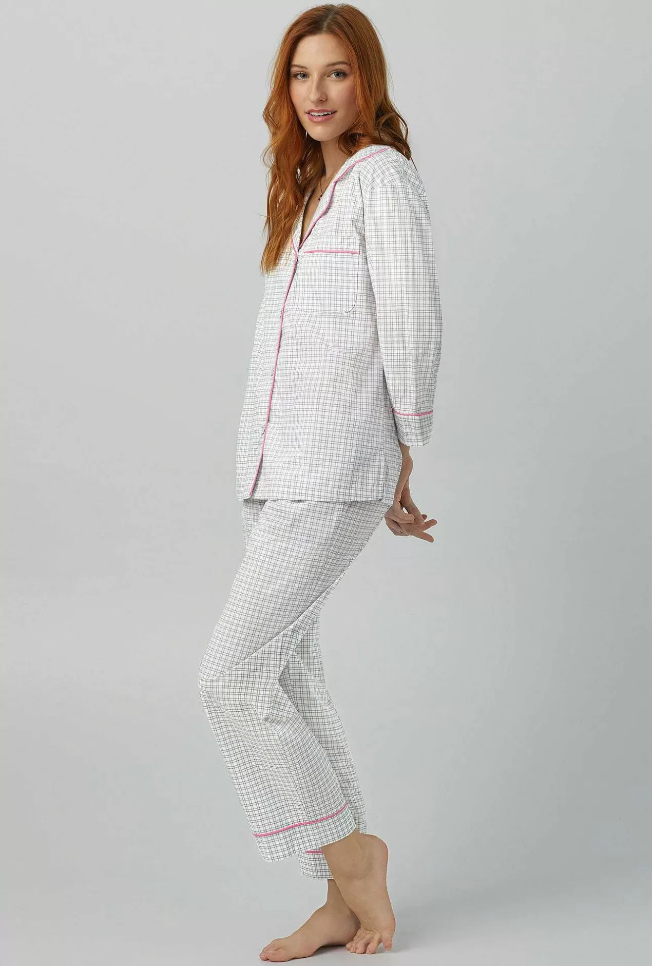 Cropped Sets*Bedhead Pajamas Cottage Plaid 3/4 Sleeve Classic Woven Cotton Poplin Cropped Pj Set