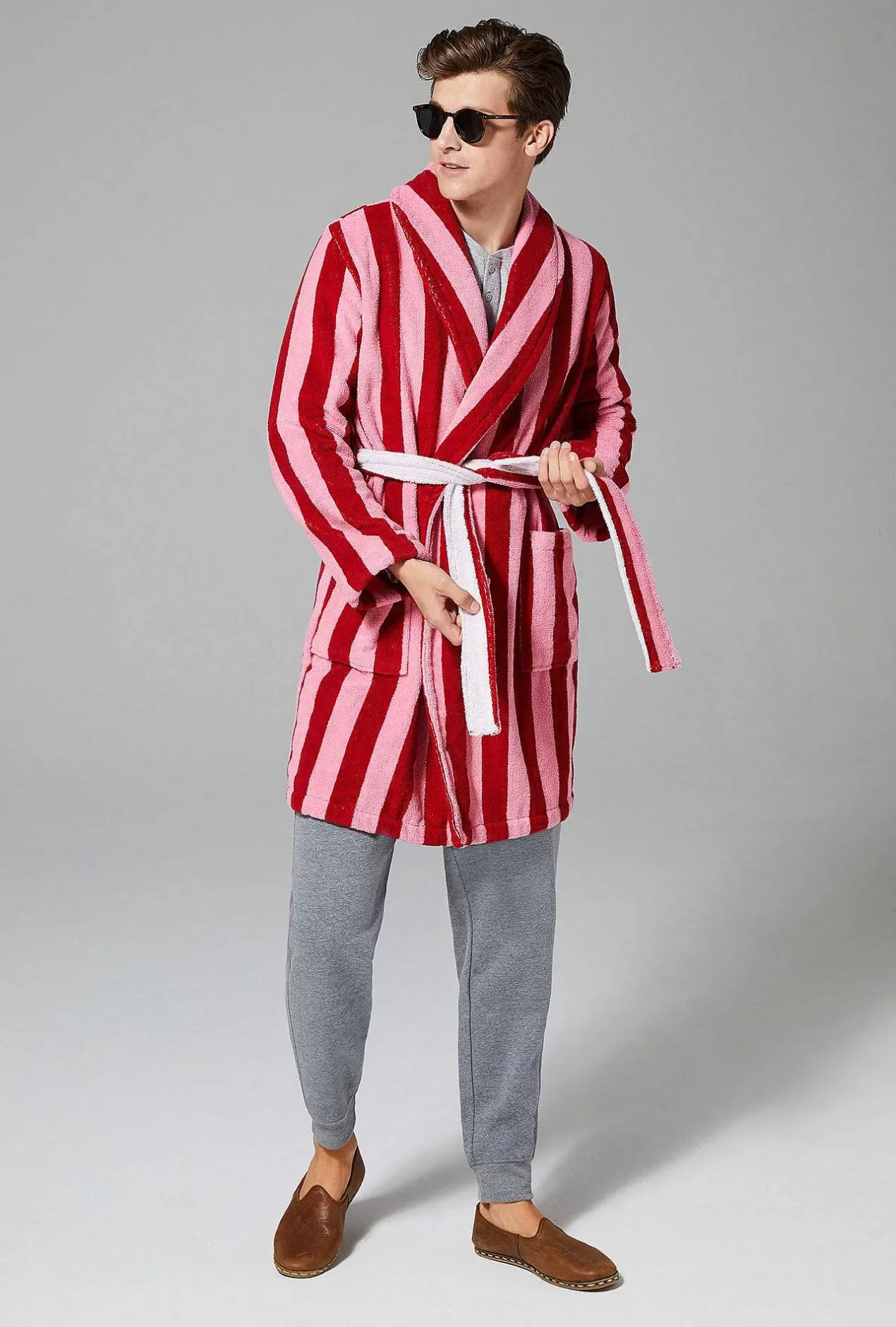 Robes*Bedhead Pajamas Cottage Stripe Unisex Short Woven Cotton Loop Turkish Terry Jacquard Robe