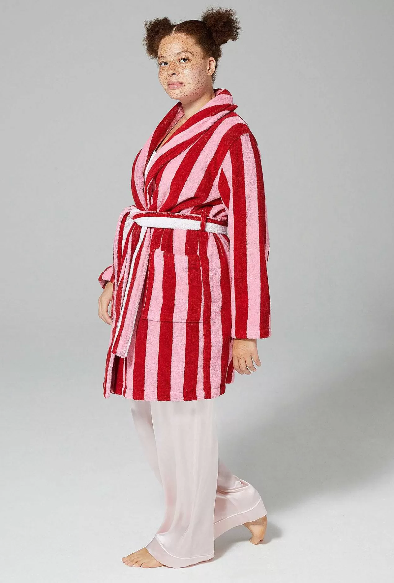 Robes*Bedhead Pajamas Cottage Stripe Unisex Short Woven Cotton Loop Turkish Terry Jacquard Robe