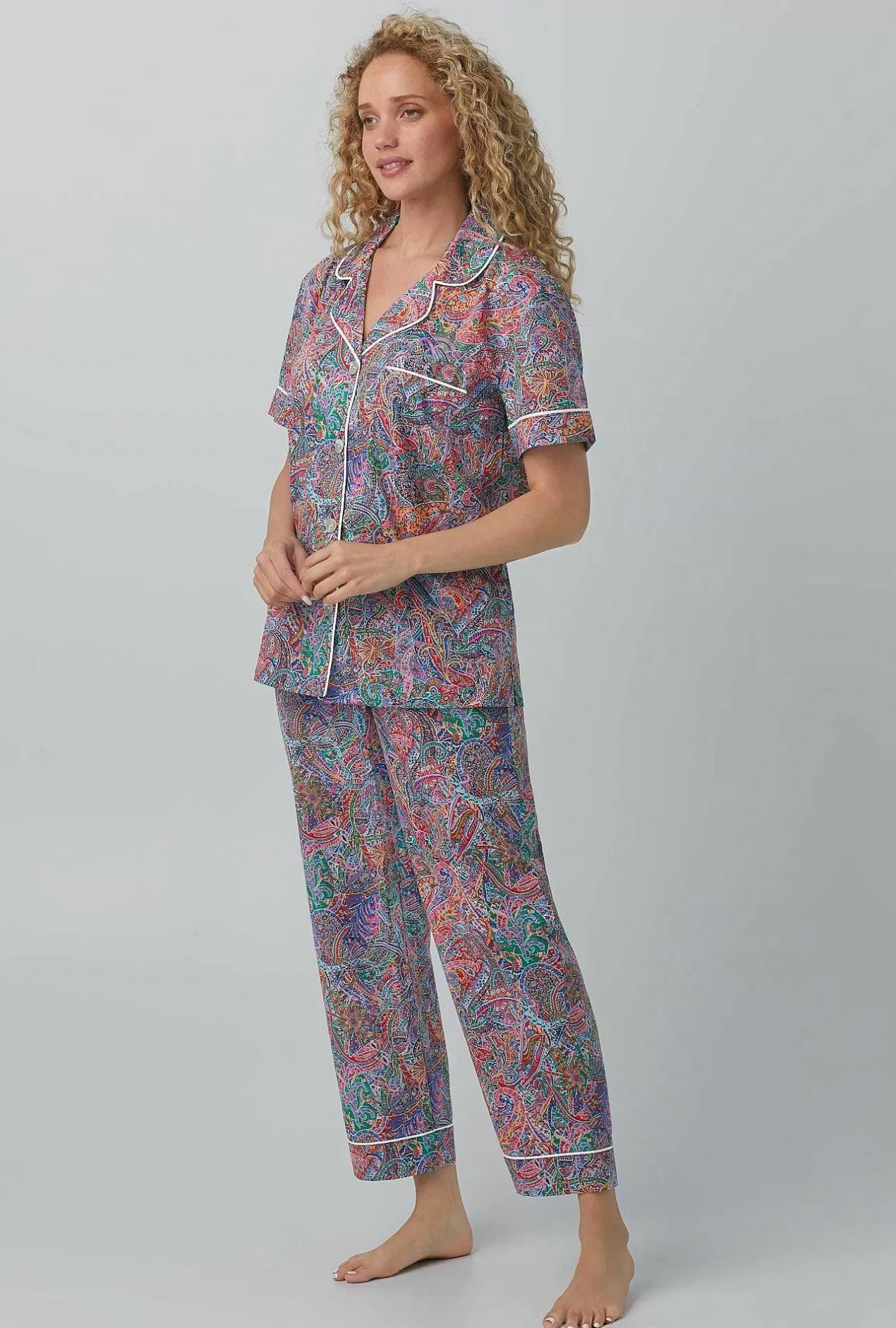 Cropped Sets*Bedhead Pajamas Dana Sharmin Short Sleeve Classic Woven Cotton Tana Lawn® Cropped Pj Set Made With Liberty Fabrics