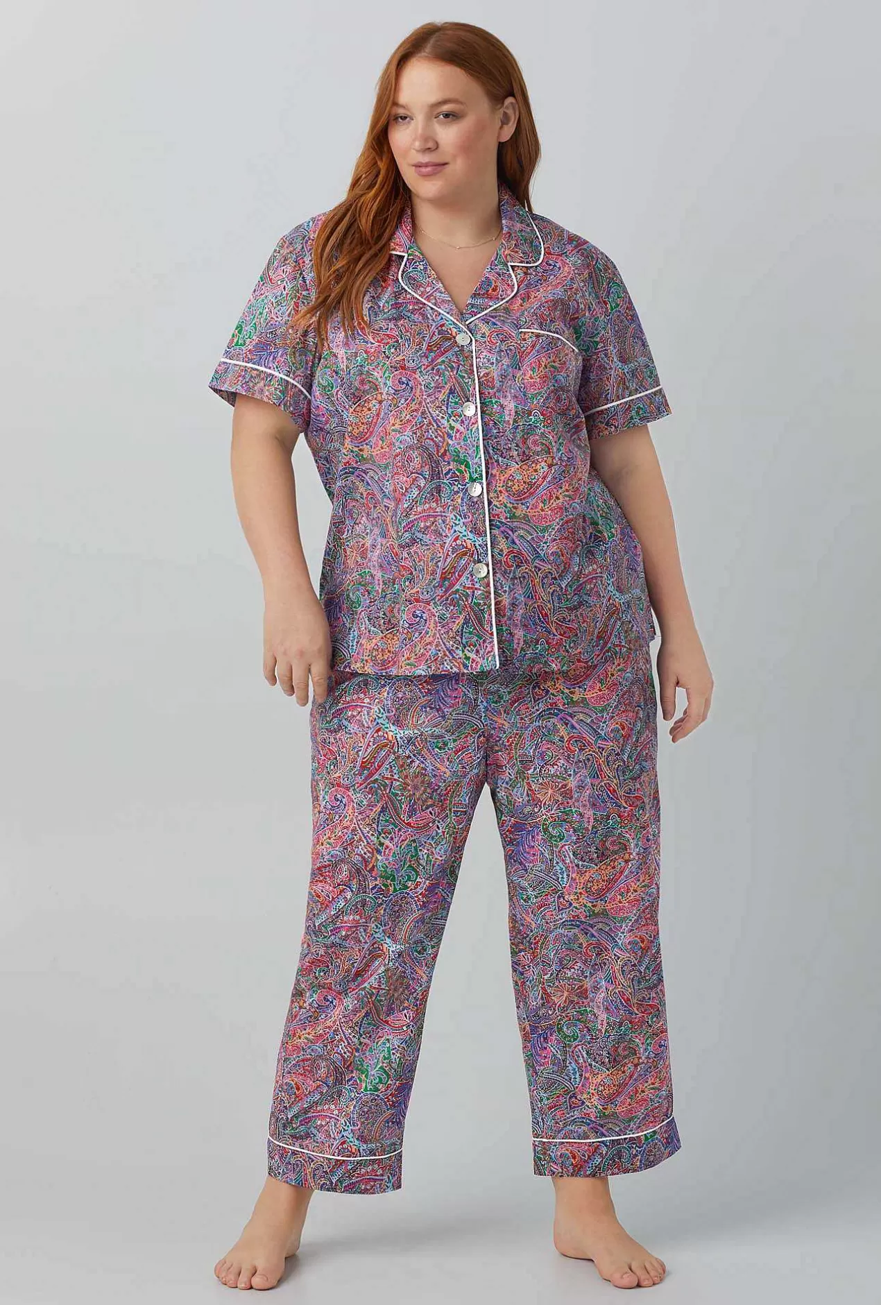 Extended Sizes*Bedhead Pajamas Dana Sharmin Short Sleeve Classic Woven Cotton Tana Lawn® Cropped Pj Set Made With Liberty Fabrics