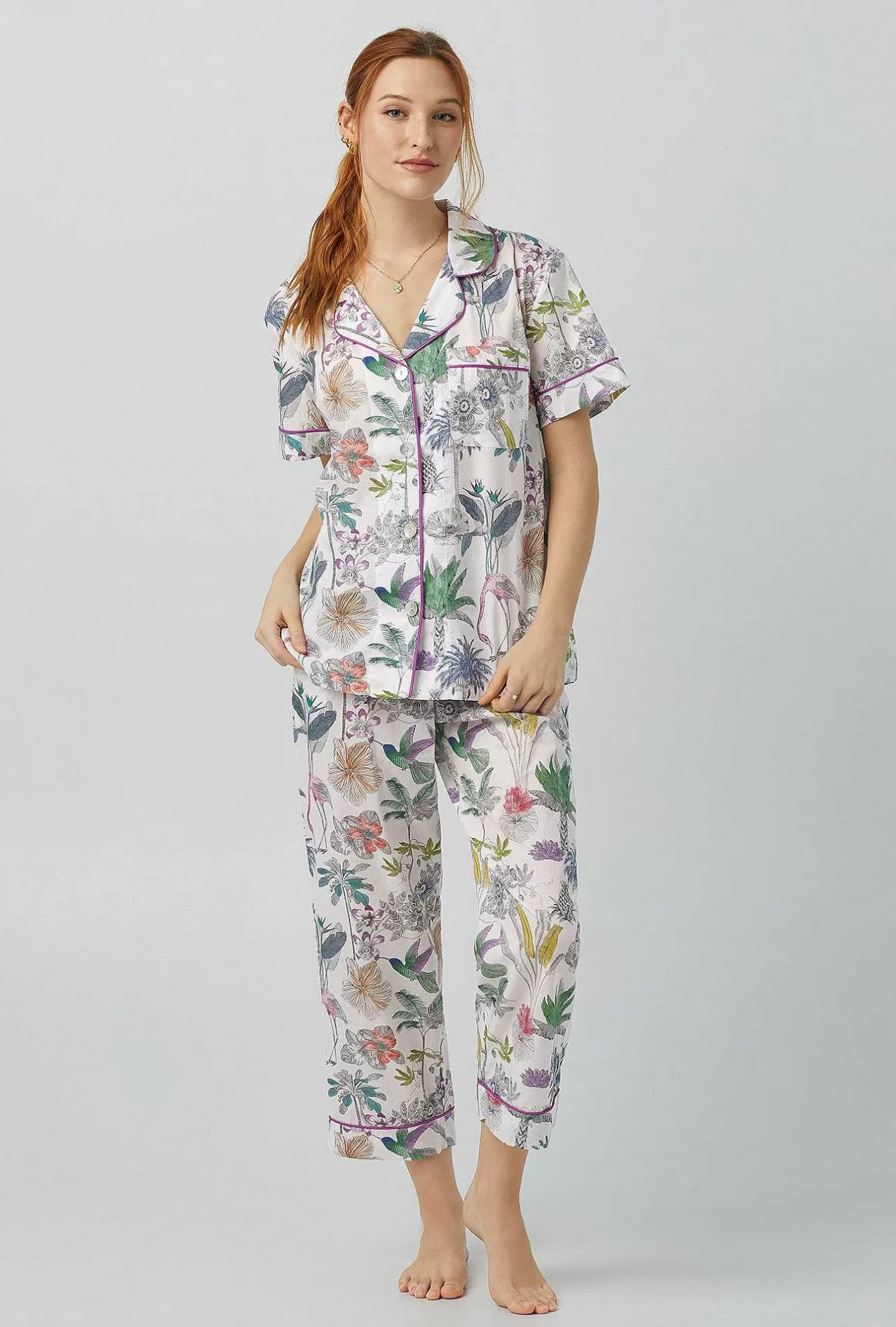 Extended Sizes*Bedhead Pajamas Darwin'S Journey Short Sleeve Classic Woven Cotton Tana Lawn® Cropped Pj Set Made With Liberty Fabrics