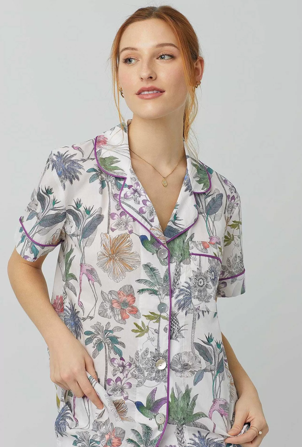 Extended Sizes*Bedhead Pajamas Darwin'S Journey Short Sleeve Classic Woven Cotton Tana Lawn® Cropped Pj Set Made With Liberty Fabrics