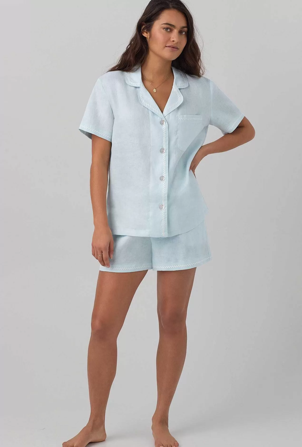 Shorty Sets*Bedhead Pajamas Delicate Blue Sleeve Classic Shorty Woven Linen Pj Set