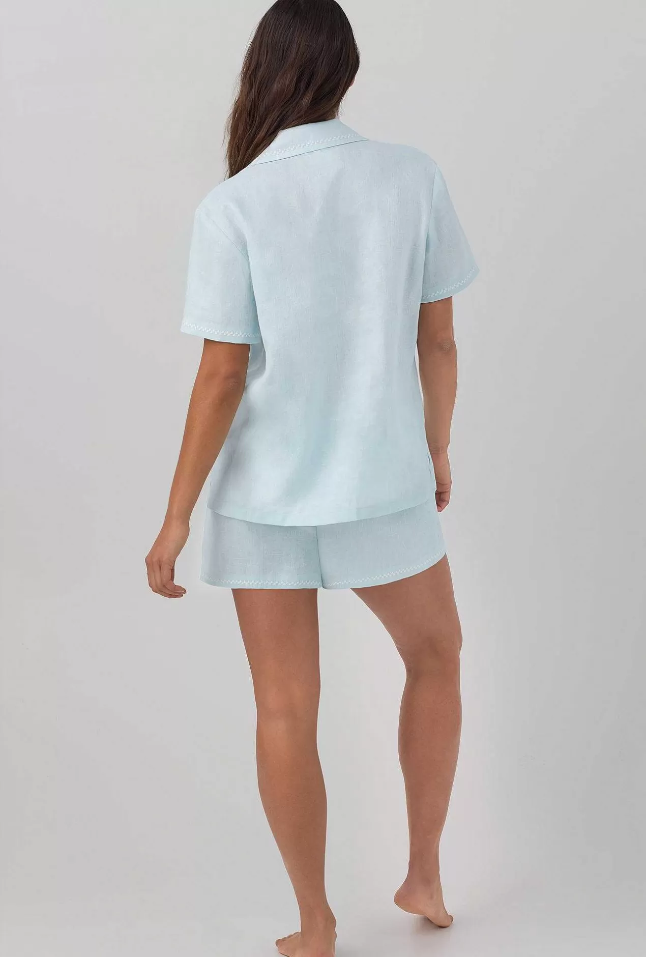Extended Sizes*Bedhead Pajamas Delicate Blue Sleeve Classic Shorty Woven Linen Pj Set