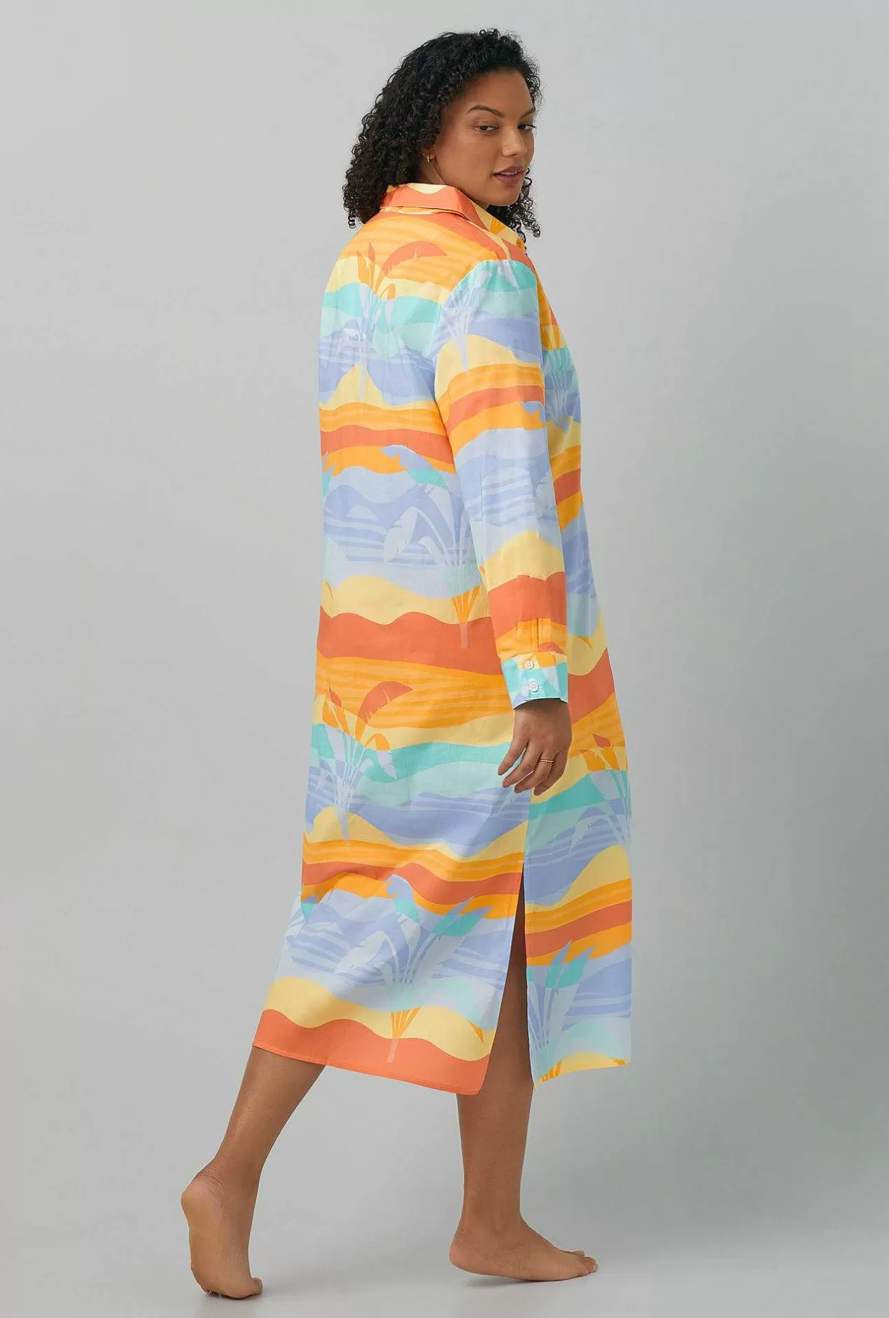 Extended Sizes*Bedhead Pajamas Desert Palms Long Sleeve Maxi Collared Woven Cotton Poplin Sleepshirt