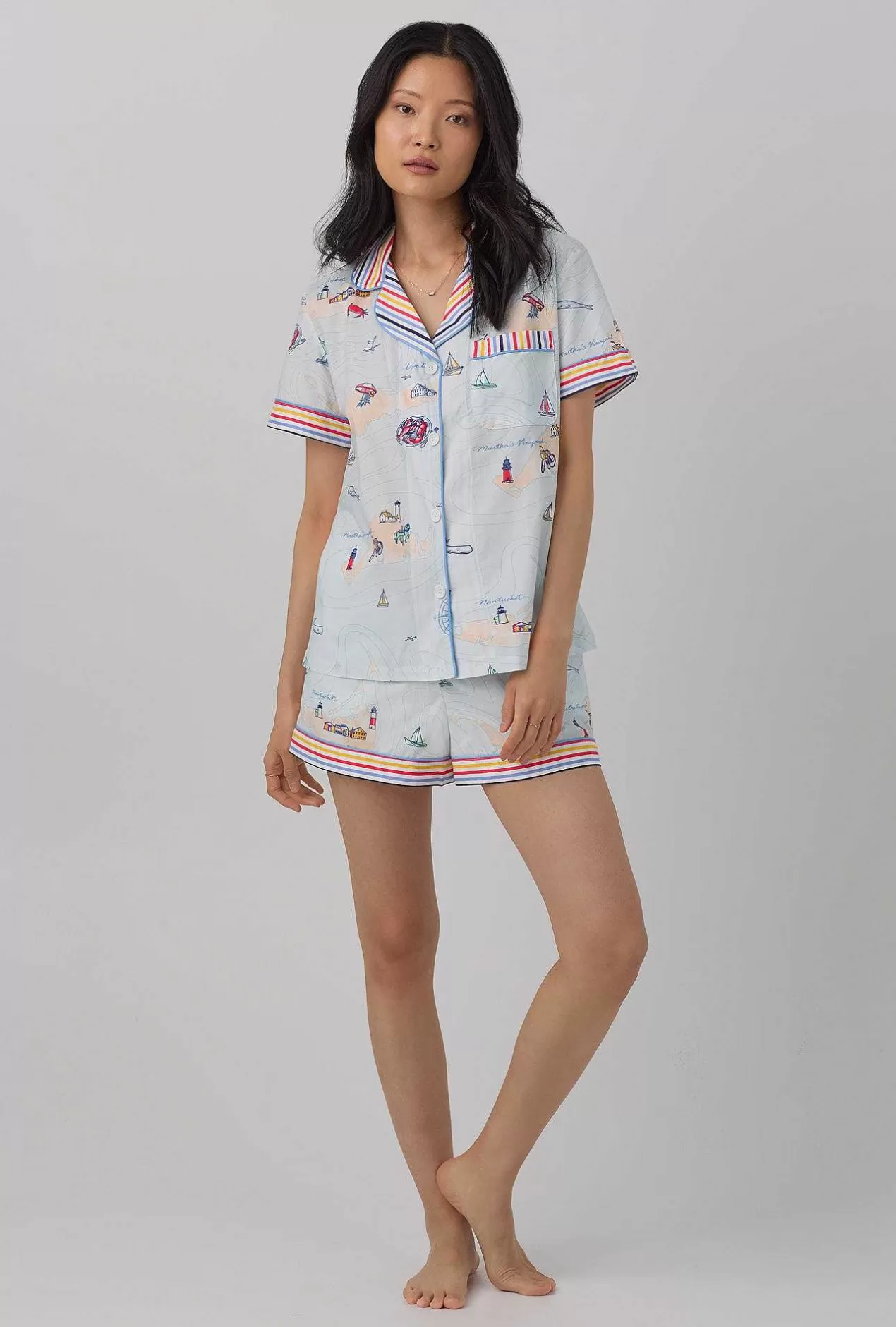 Stripe Shop*Bedhead Pajamas Eastern Seaboard Short Sleeve Classic Shorty Woven Cotton Poplin Pj Set