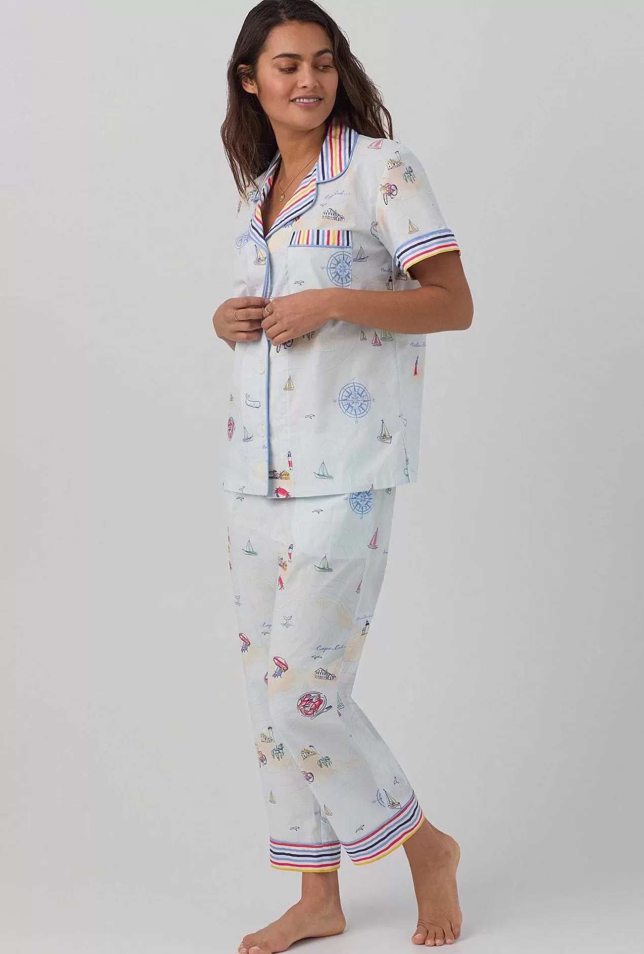 Cropped Sets*Bedhead Pajamas Eastern Seaboard Short Sleeve Classic Woven Cotton Poplin Cropped Pj Set
