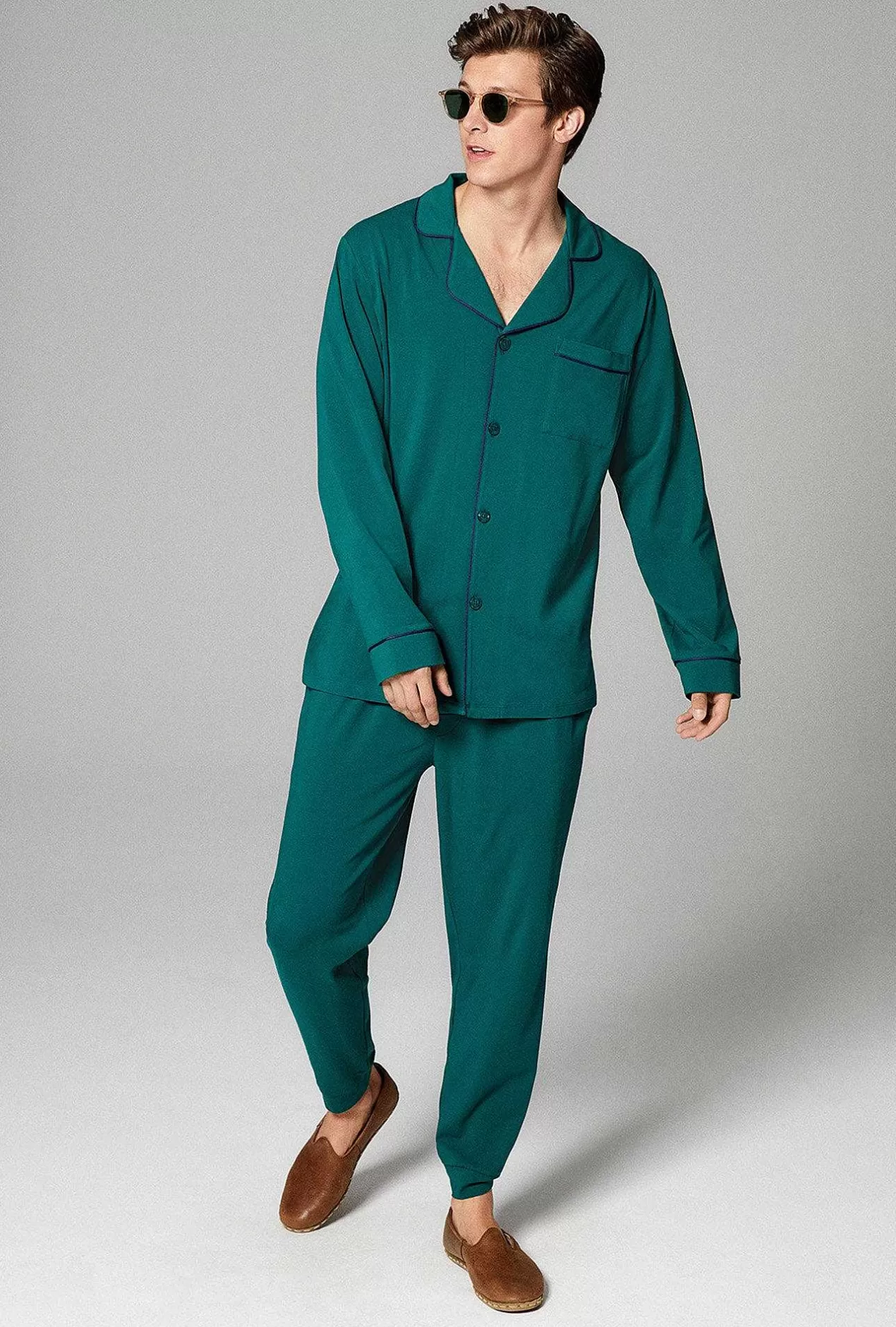 Notch Collar Long Sleep Sets*Bedhead Pajamas Emerald Green Men'S Long Sleeve And Jogger Stretch Jersey Pj Set