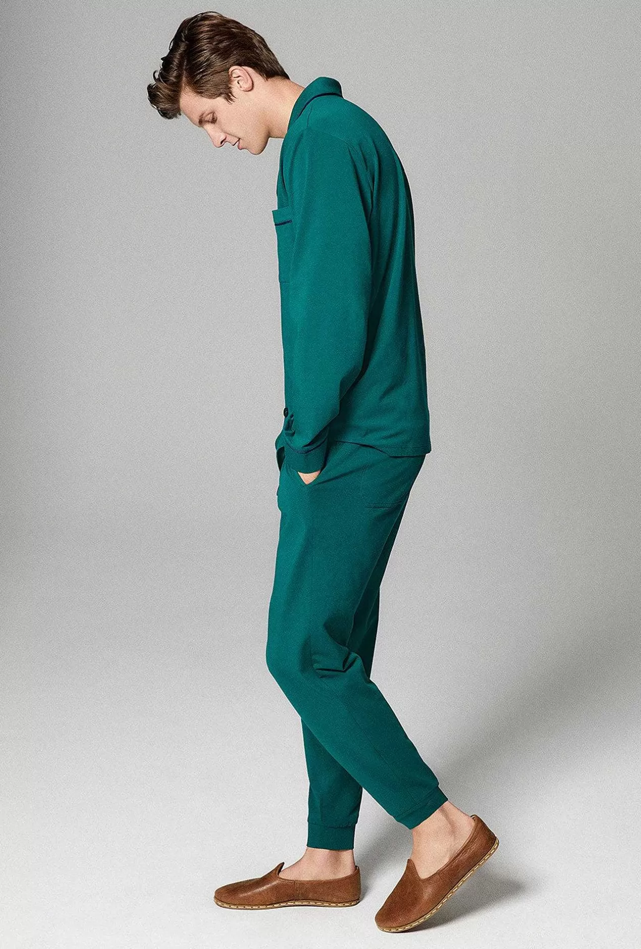 Bedhead Favorites*Bedhead Pajamas Emerald Green Men'S Long Sleeve And Jogger Stretch Jersey Pj Set