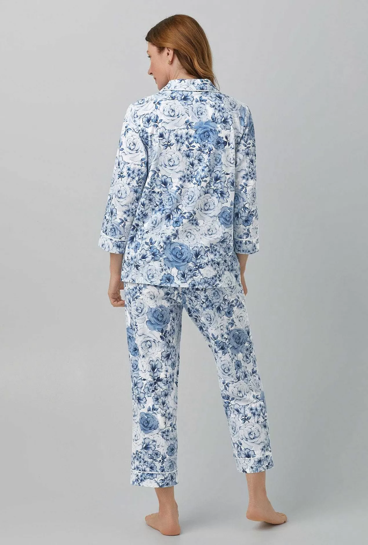 Floral Shop*Bedhead Pajamas Eternal Blooms 3/4 Sleeve Classic Stretch Jersey Cropped Pj Set